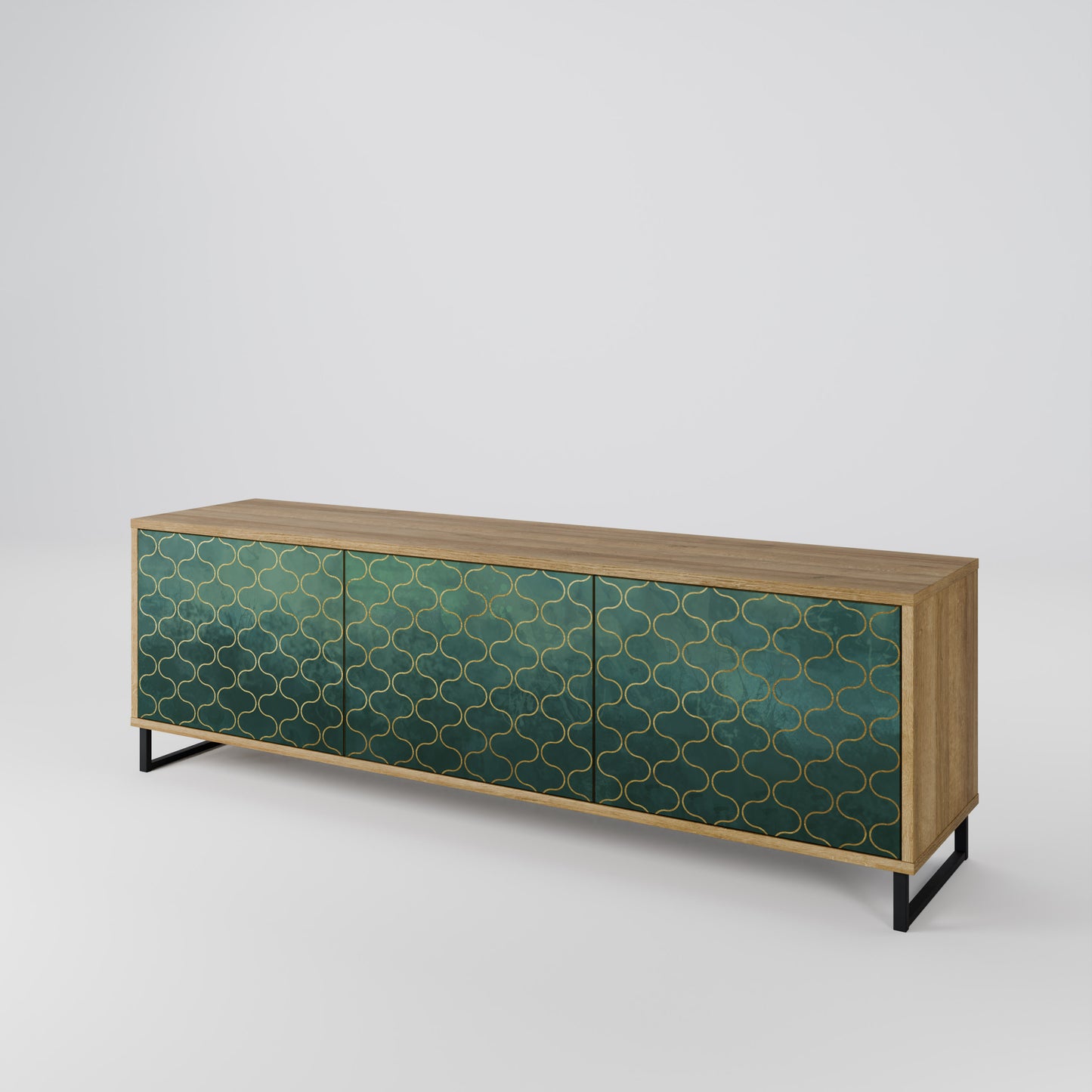 TESSELATED GREENERY 3-Door TV Stand in Oak Effect