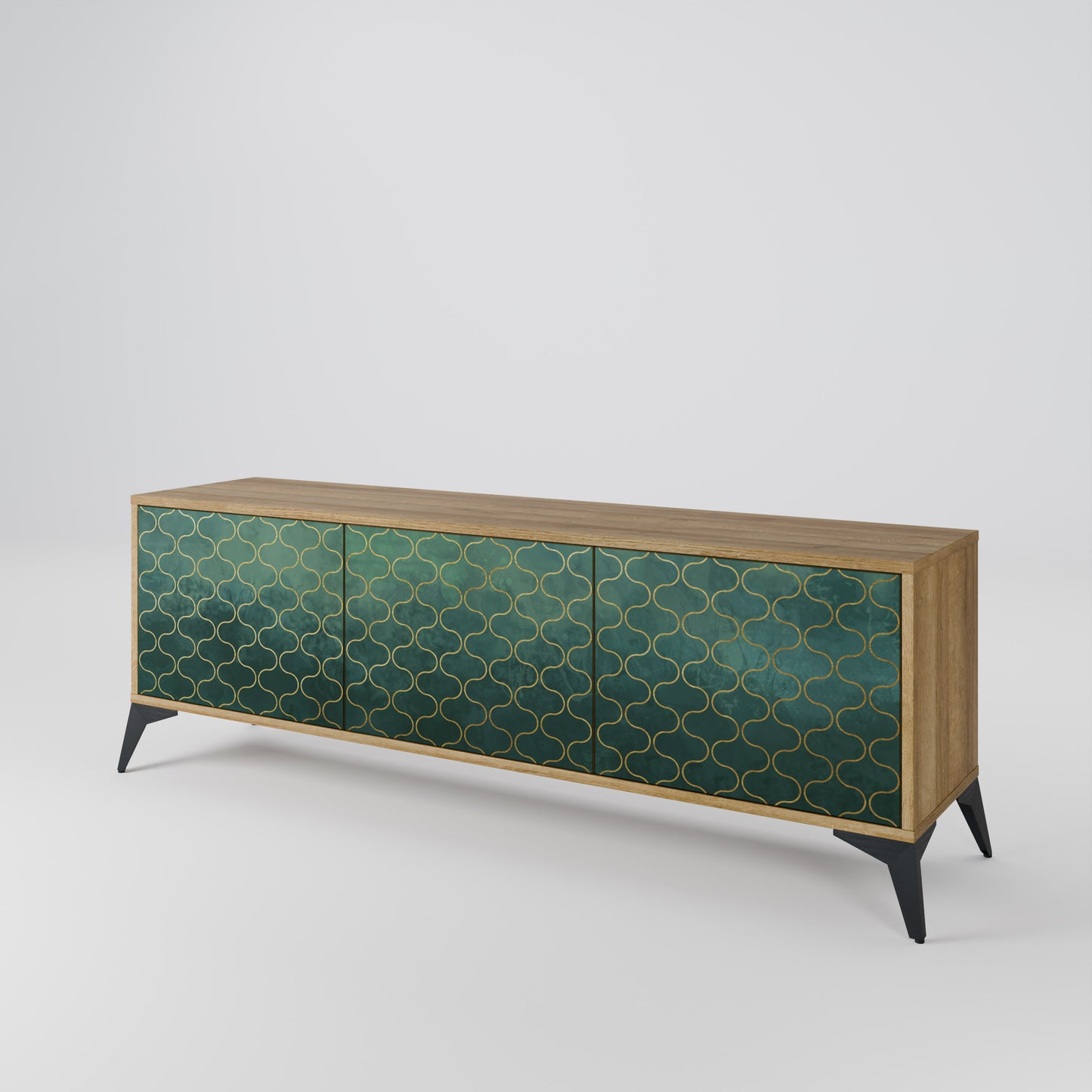 TESSELATED GREENERY 3-Door TV Stand in Oak Effect