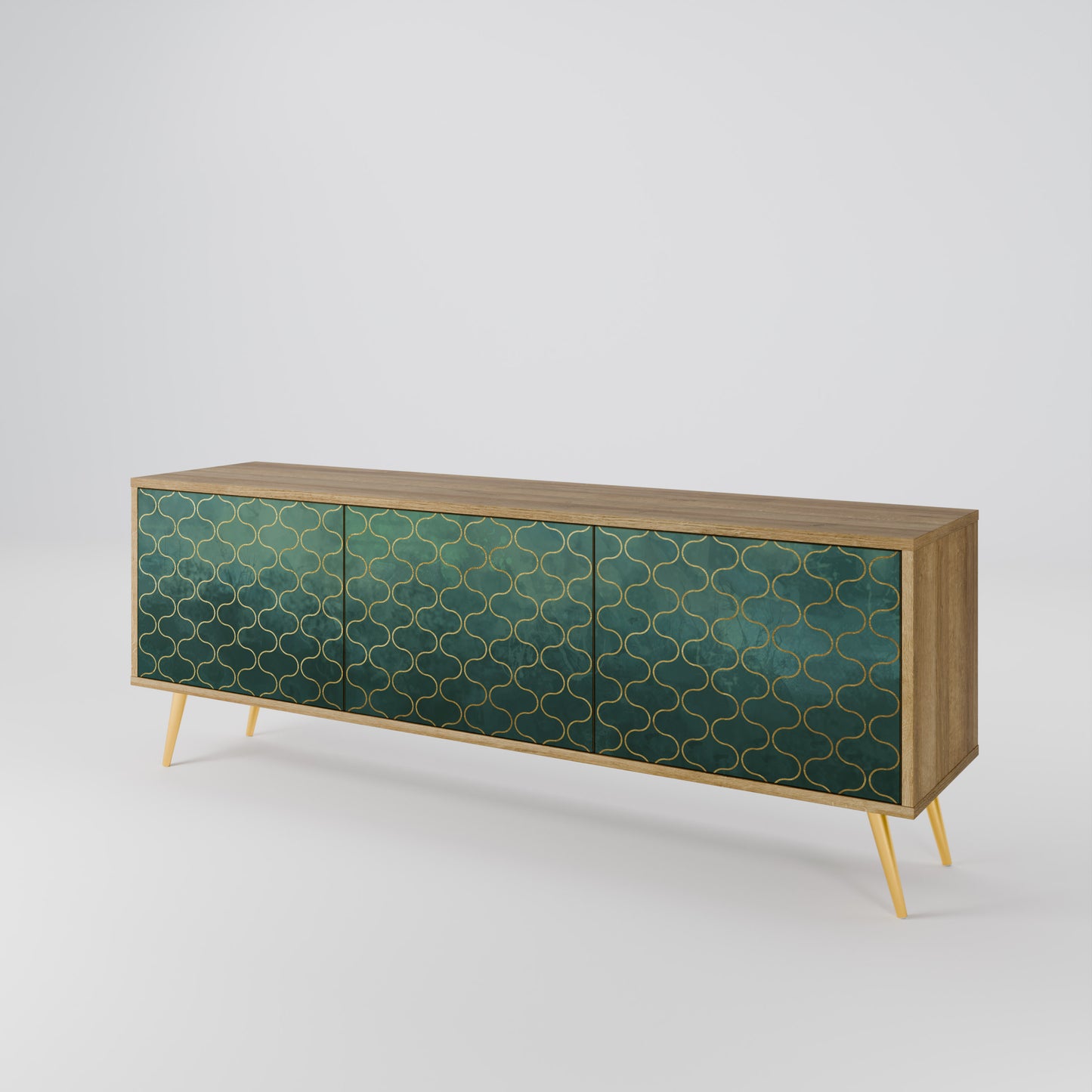 TESSELATED GREENERY 3-Door TV Stand in Oak Effect