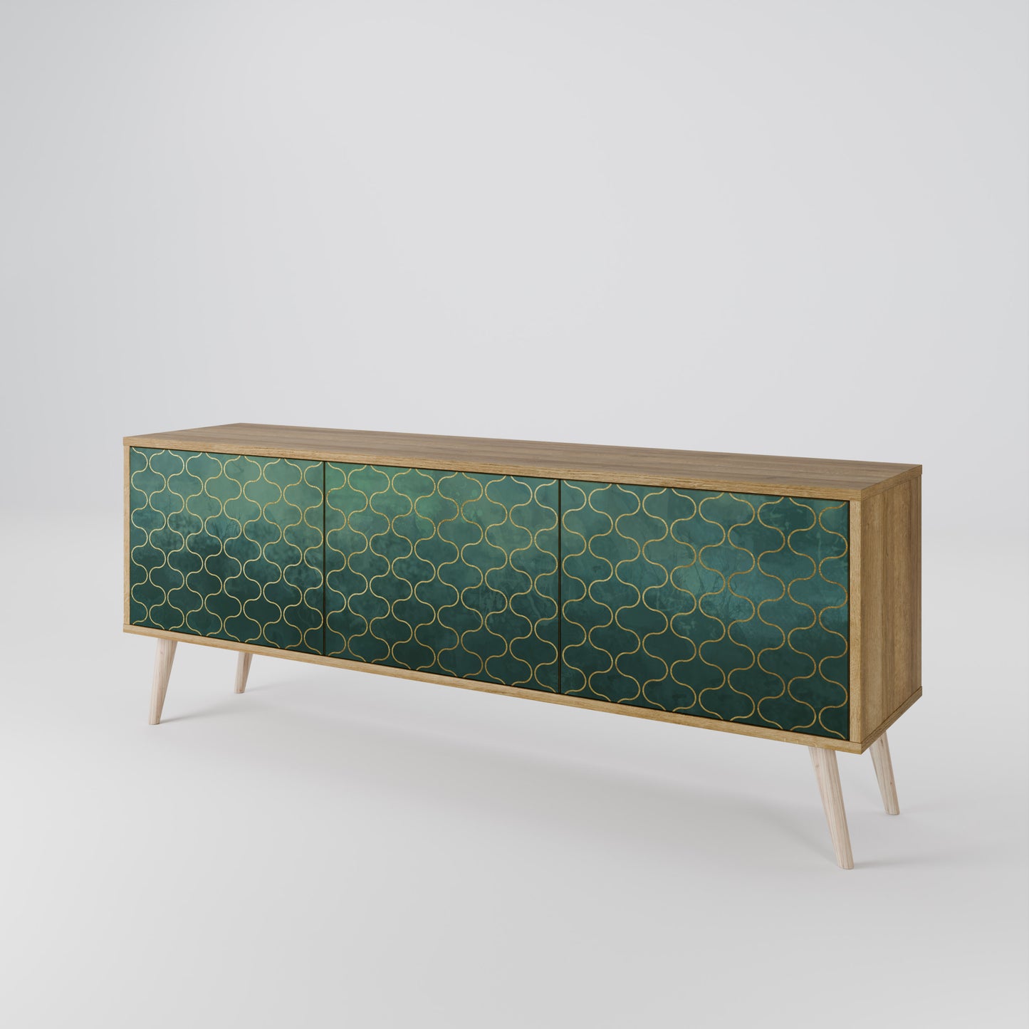 TESSELATED GREENERY 3-Door TV Stand in Oak Effect