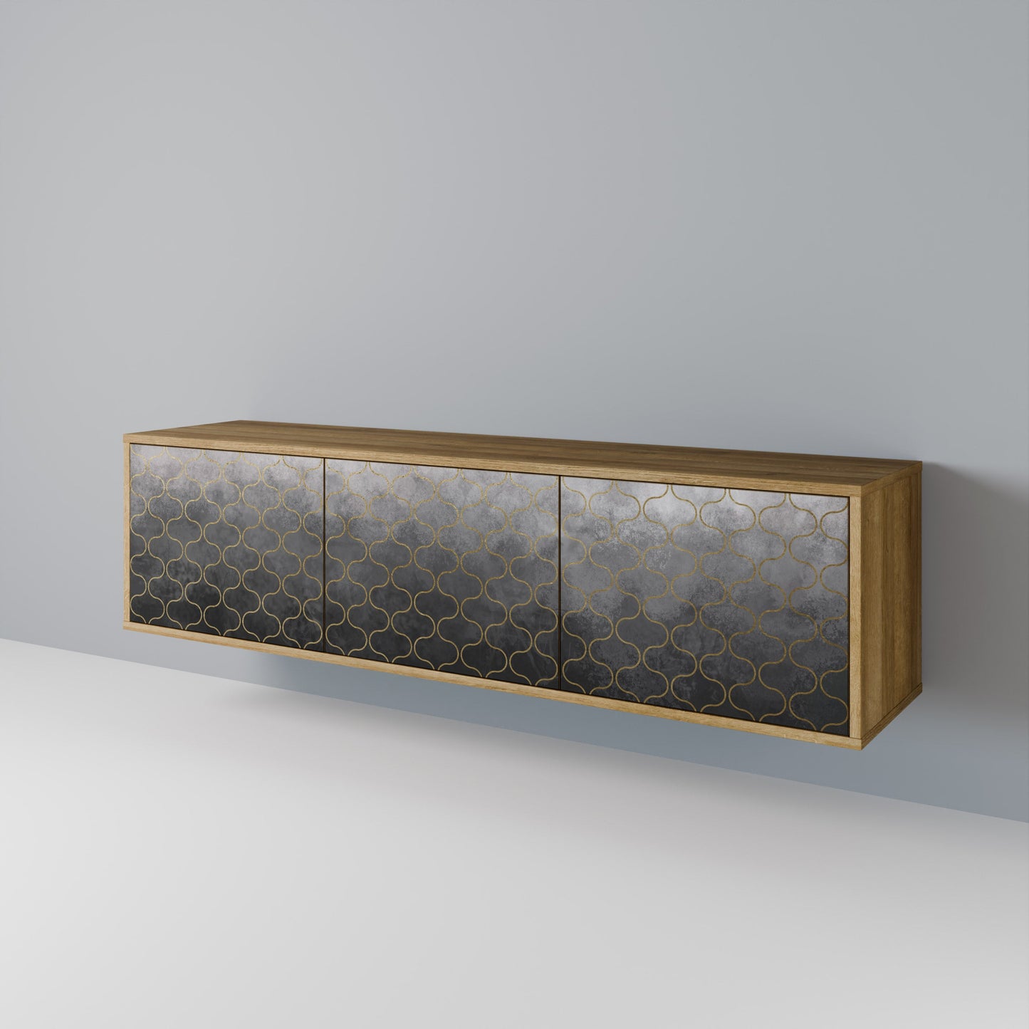 TESSELATED GRAYISH 3-Door TV Stand in Oak Effect
