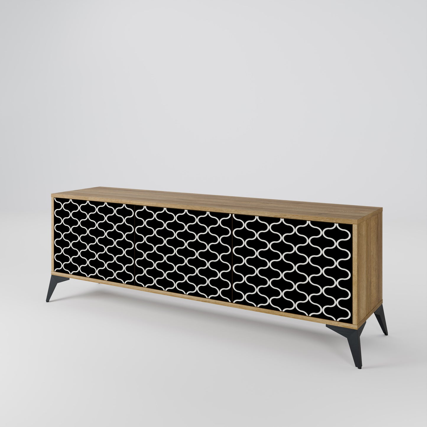 TESSELATED BLACKNESS 3-Door TV Stand in Oak Effect
