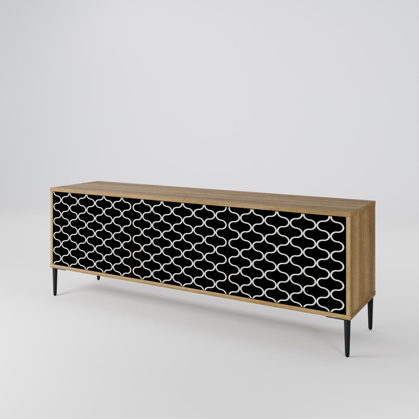 TESSELATED BLACKNESS 3-Door TV Stand in Oak Effect