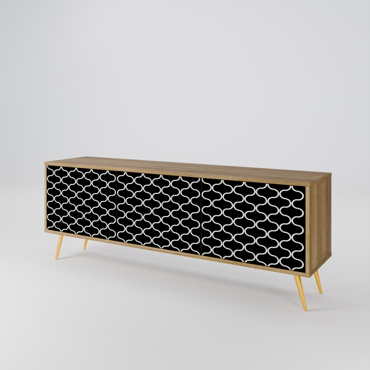 TESSELATED BLACKNESS 3-Door TV Stand in Oak Effect