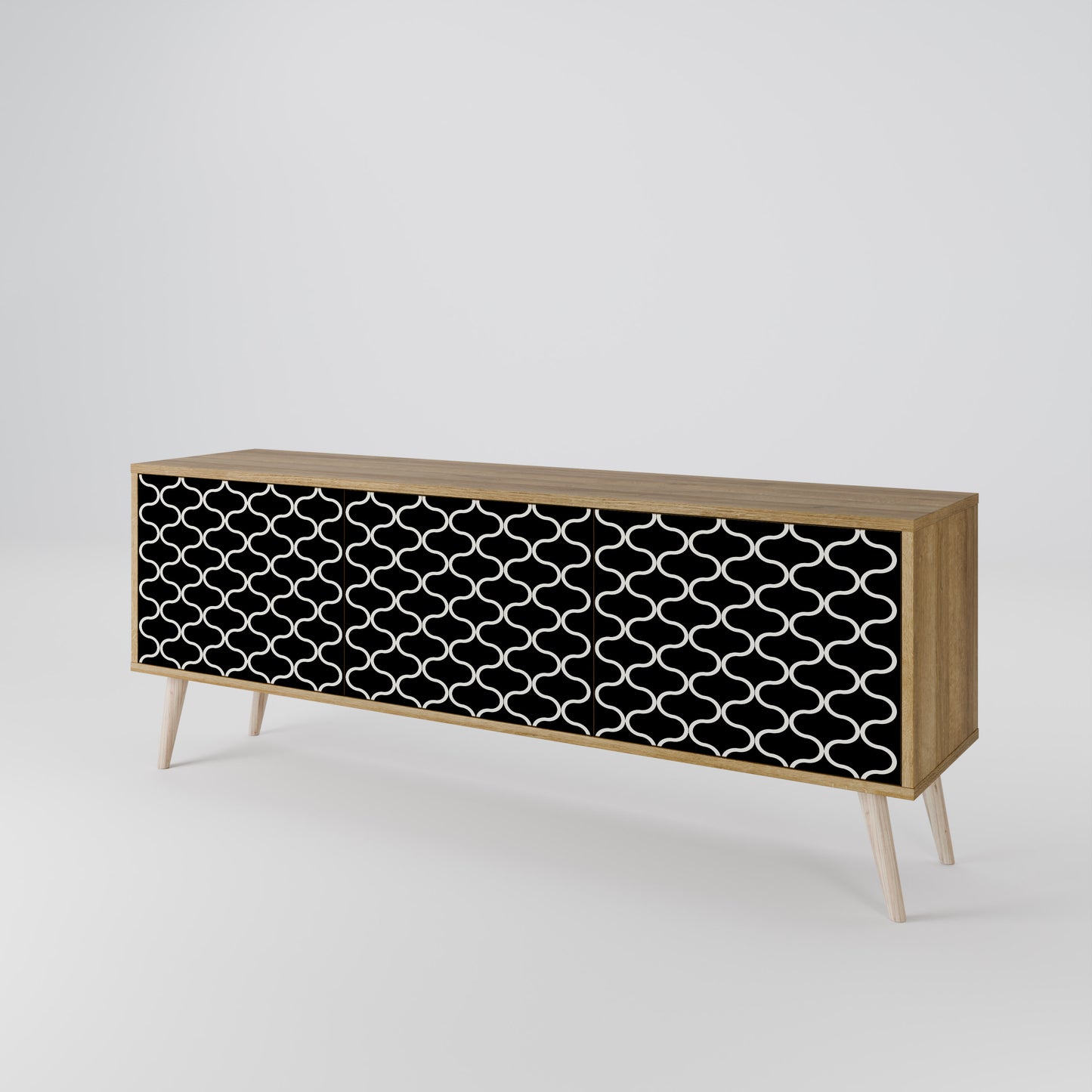 TESSELATED BLACKNESS 3-Door TV Stand in Oak Effect