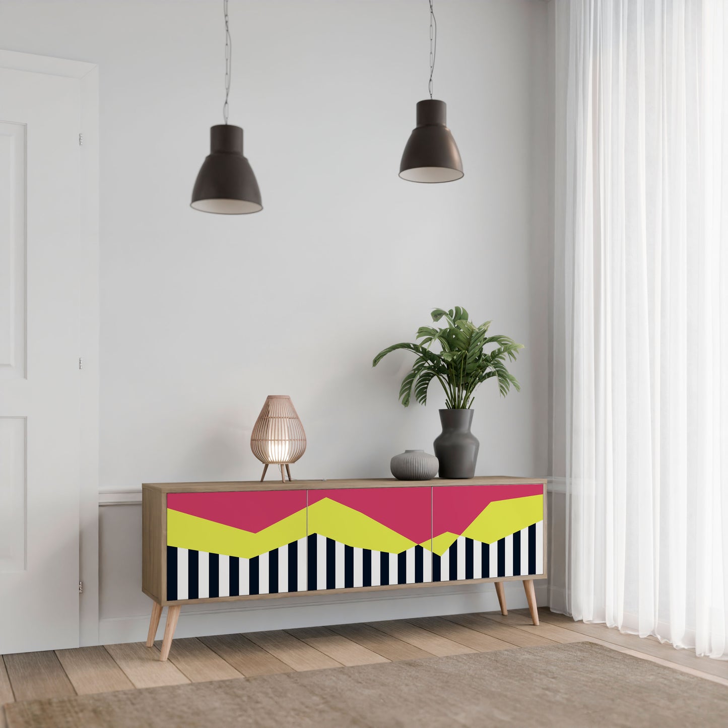 PIANO FANTASY 3-Door TV Stand in Oak Effect