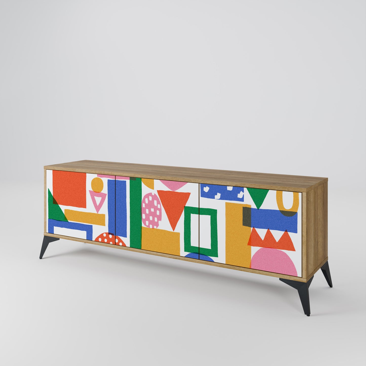 GEOMETRIC GLIMMER 3-Door TV Stand in Oak Effect