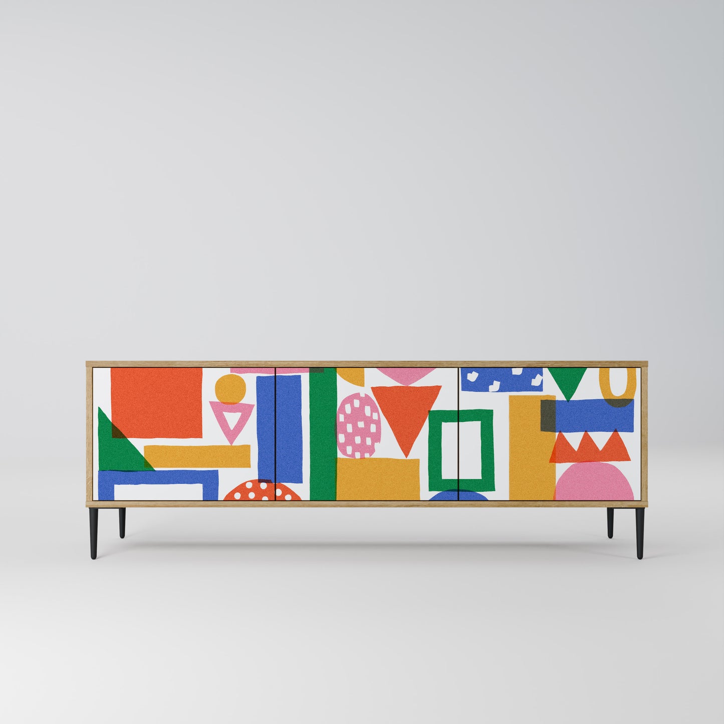 GEOMETRIC GLIMMER 3-Door TV Stand in Oak Effect