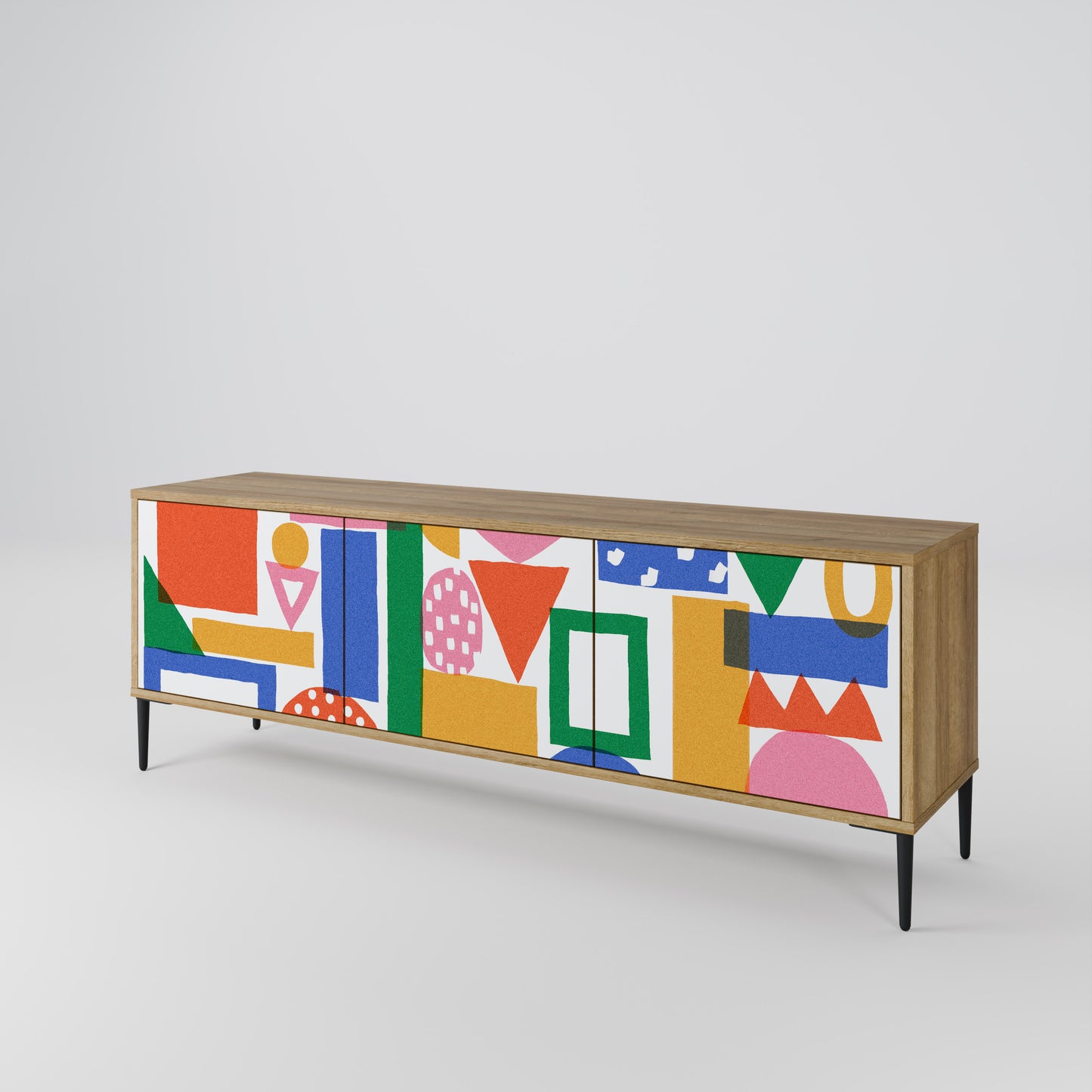GEOMETRIC GLIMMER 3-Door TV Stand in Oak Effect