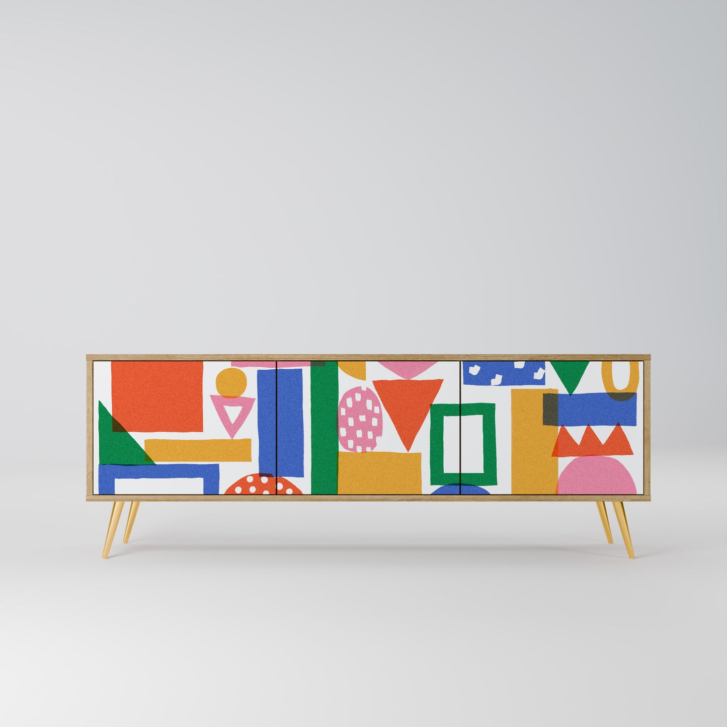 GEOMETRIC GLIMMER 3-Door TV Stand in Oak Effect