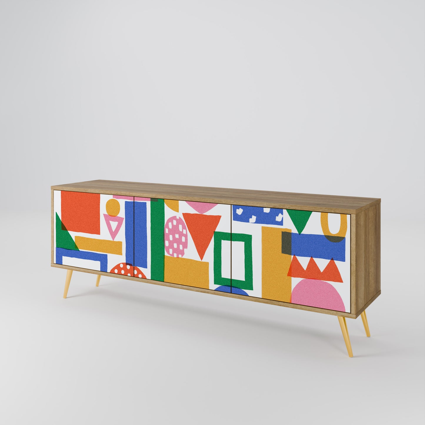 GEOMETRIC GLIMMER 3-Door TV Stand in Oak Effect