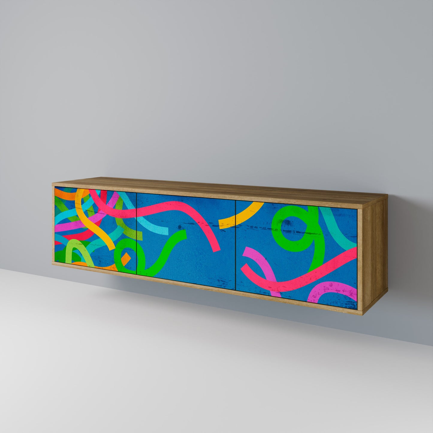 STREAMER TANGLE 3-Door TV Stand in Oak Effect
