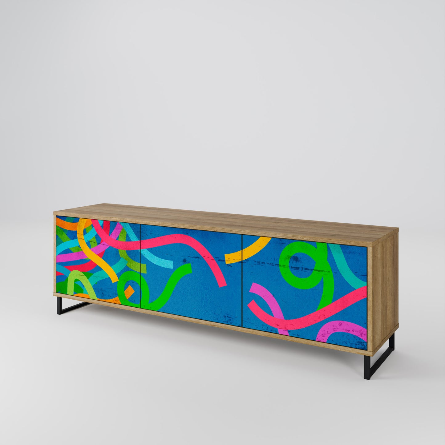 STREAMER TANGLE 3-Door TV Stand in Oak Effect