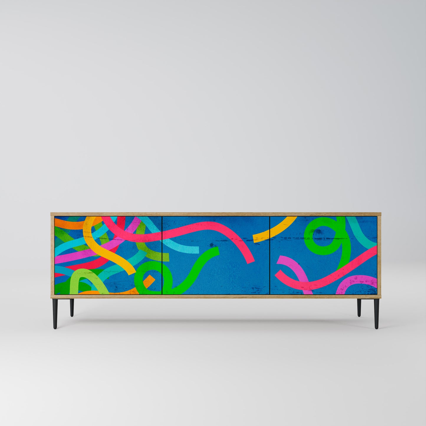 STREAMER TANGLE 3-Door TV Stand in Oak Effect