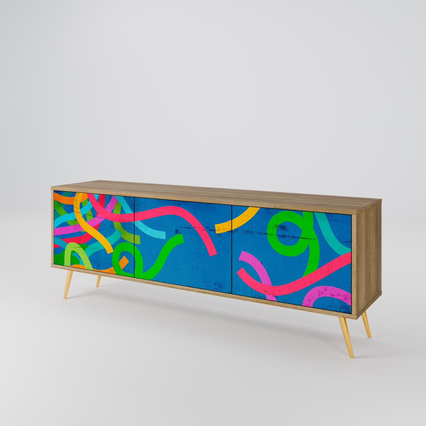 STREAMER TANGLE 3-Door TV Stand in Oak Effect