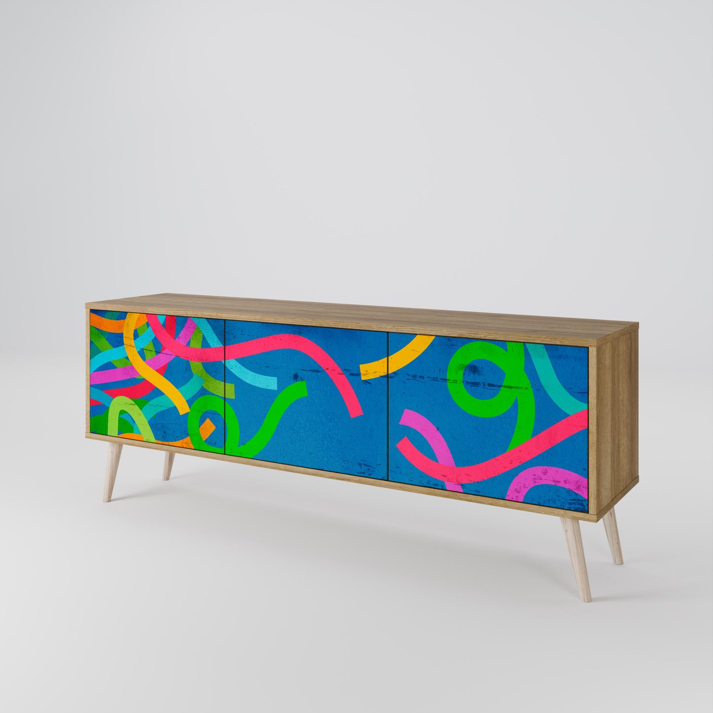STREAMER TANGLE 3-Door TV Stand in Oak Effect