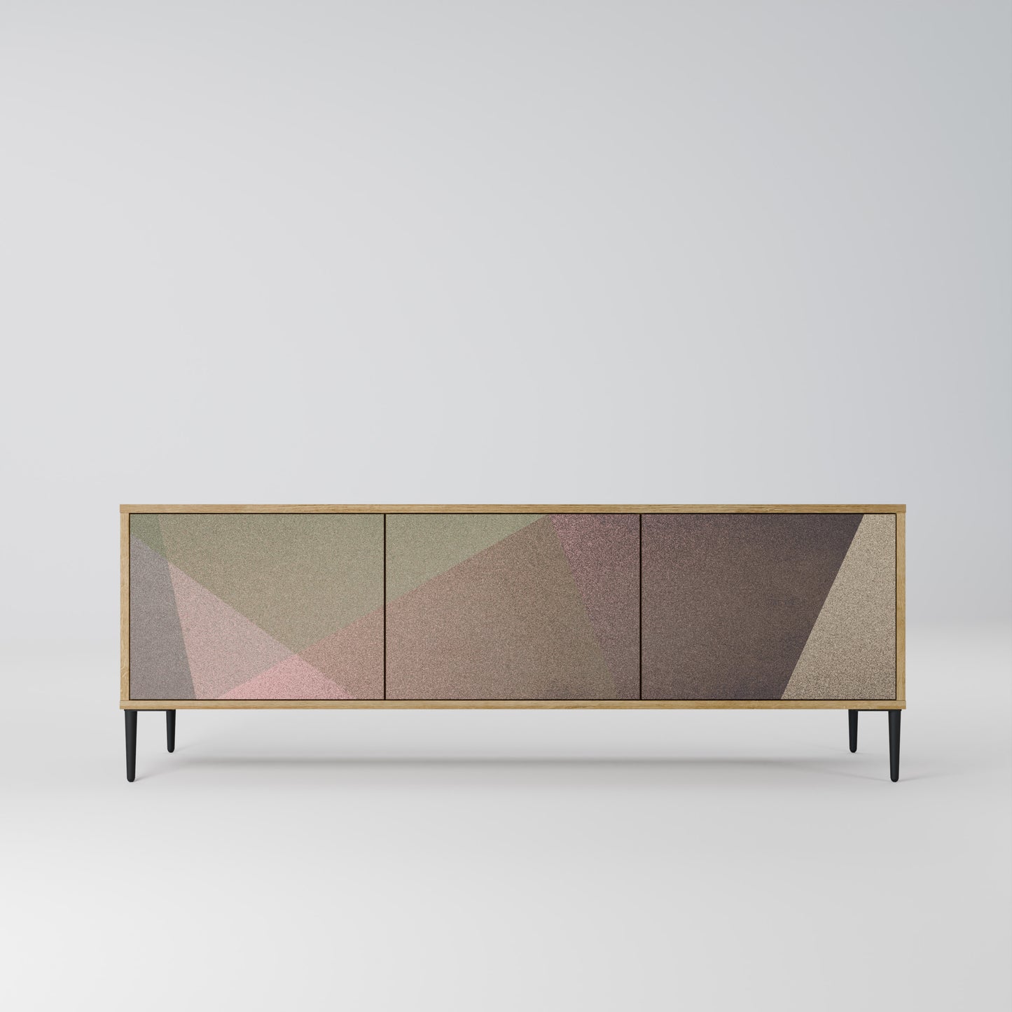 BEIGE GEOMETRY 3-Door TV Stand in Oak Effect