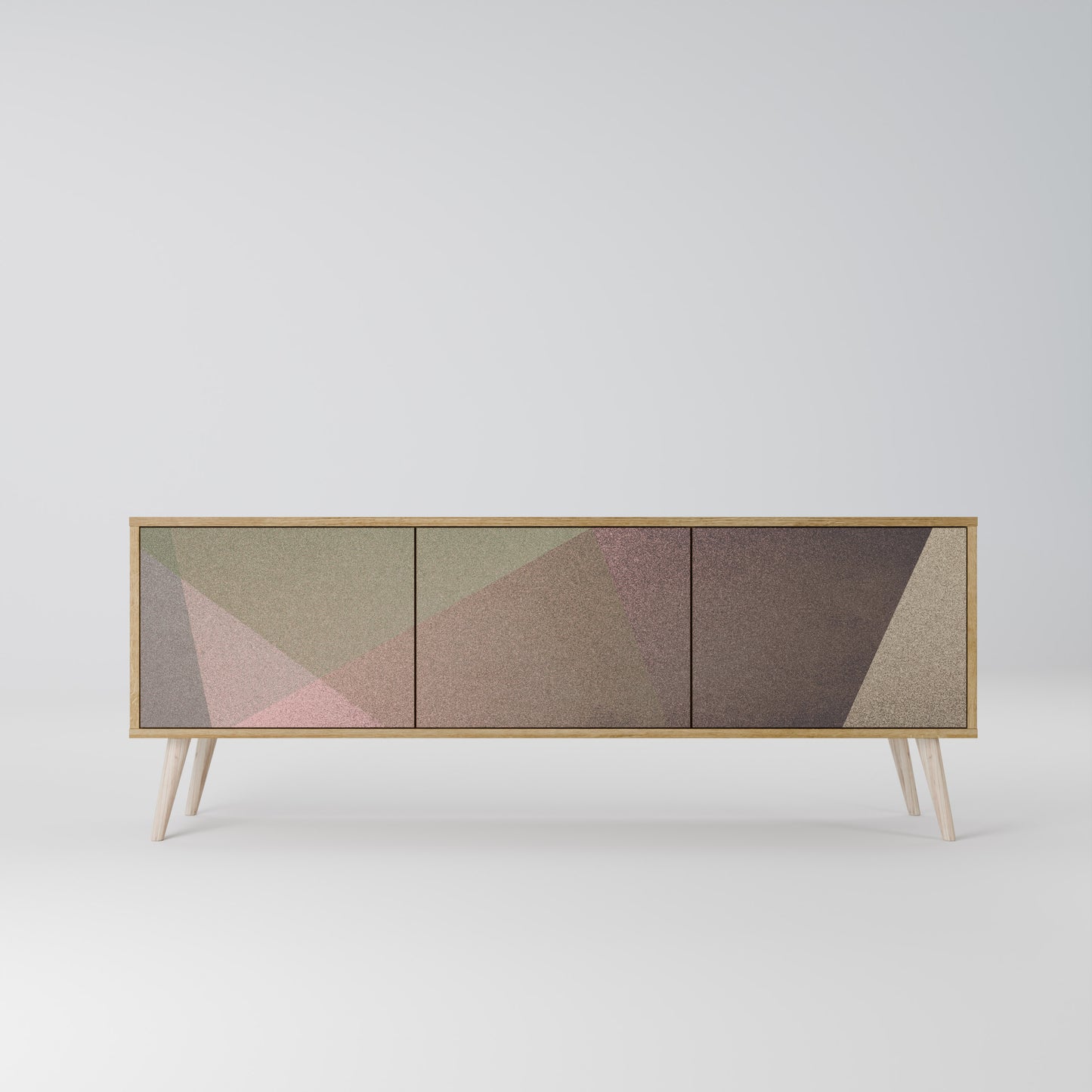 BEIGE GEOMETRY 3-Door TV Stand in Oak Effect