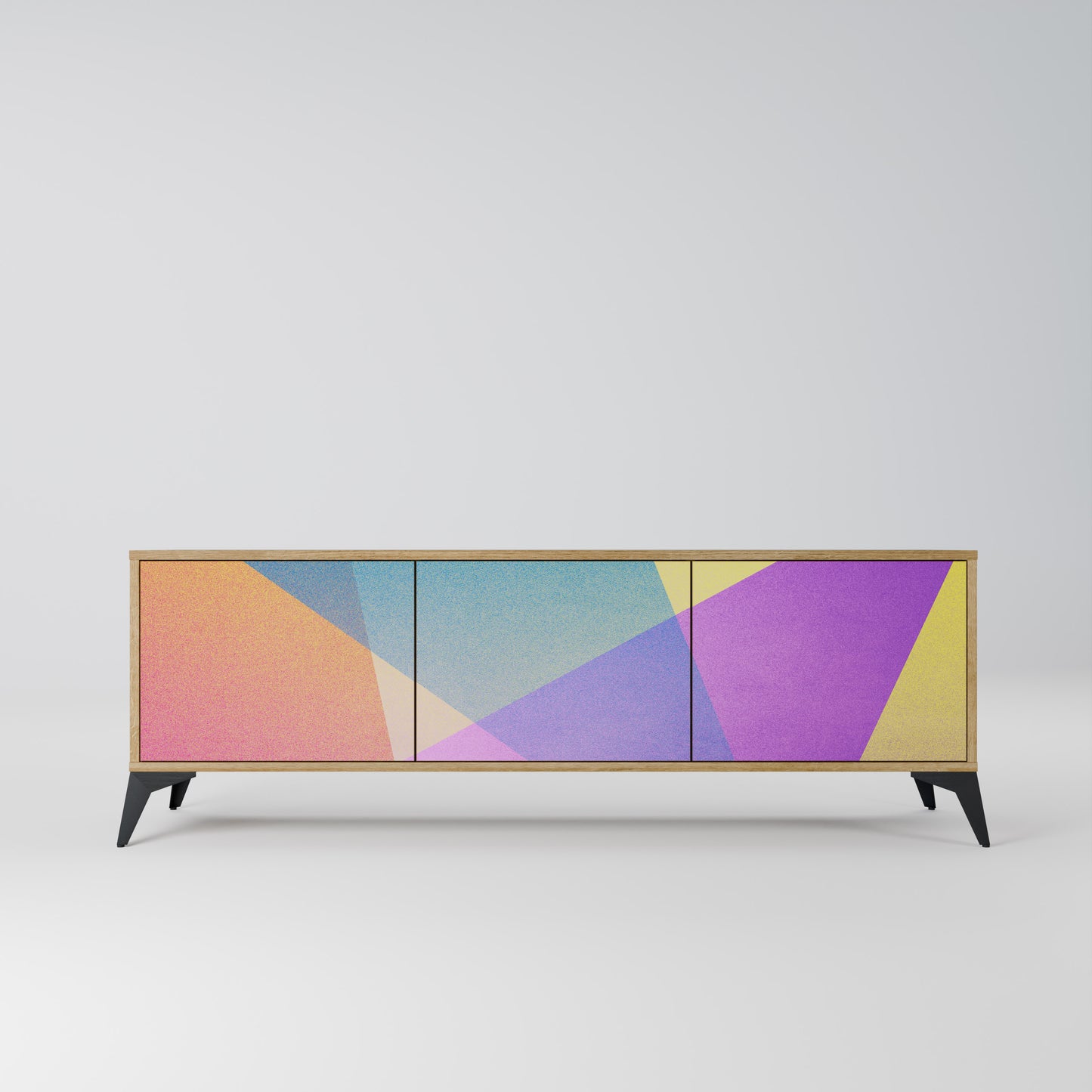 BRIGHT GEOMETRY 3-Door TV Stand in Oak Effect