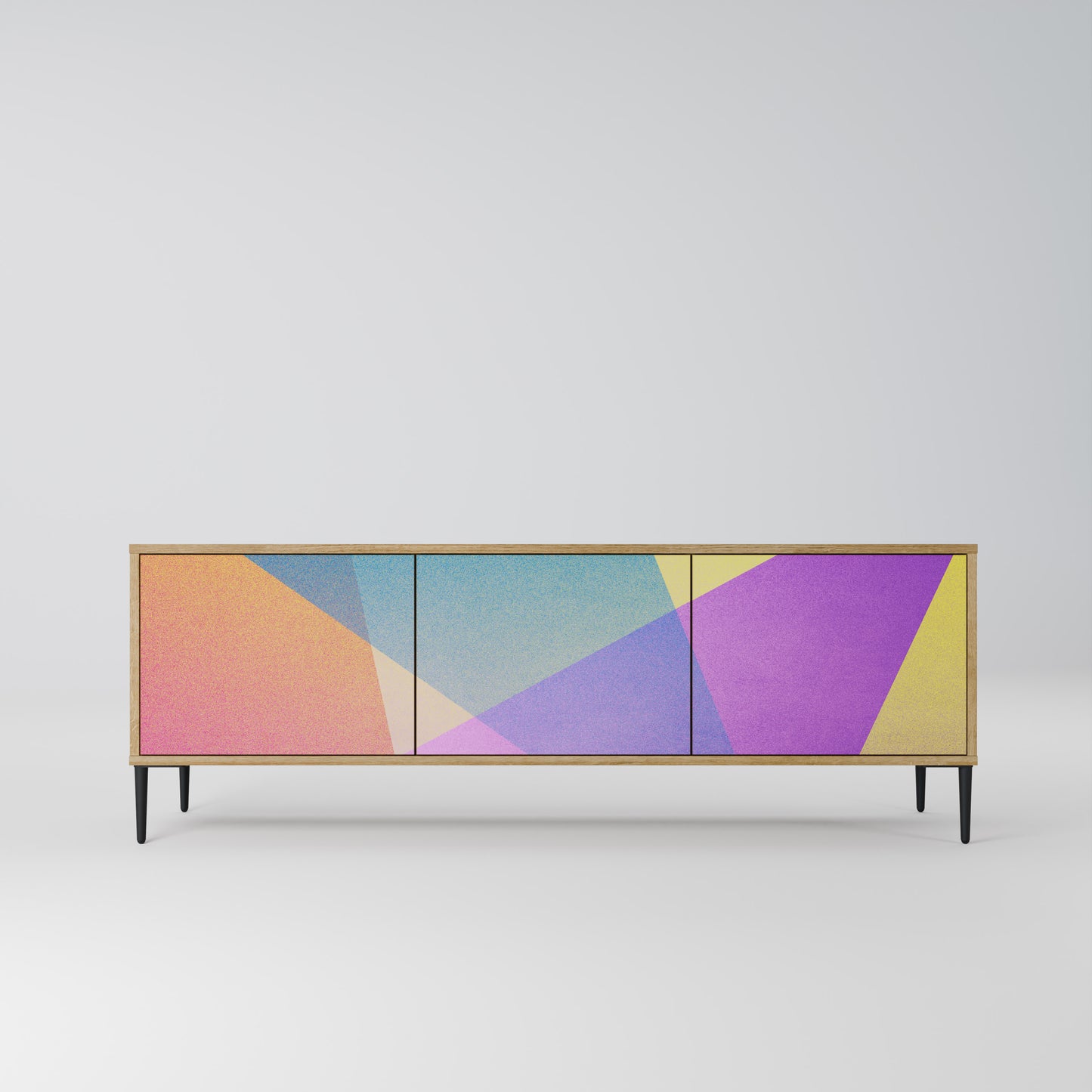 BRIGHT GEOMETRY 3-Door TV Stand in Oak Effect