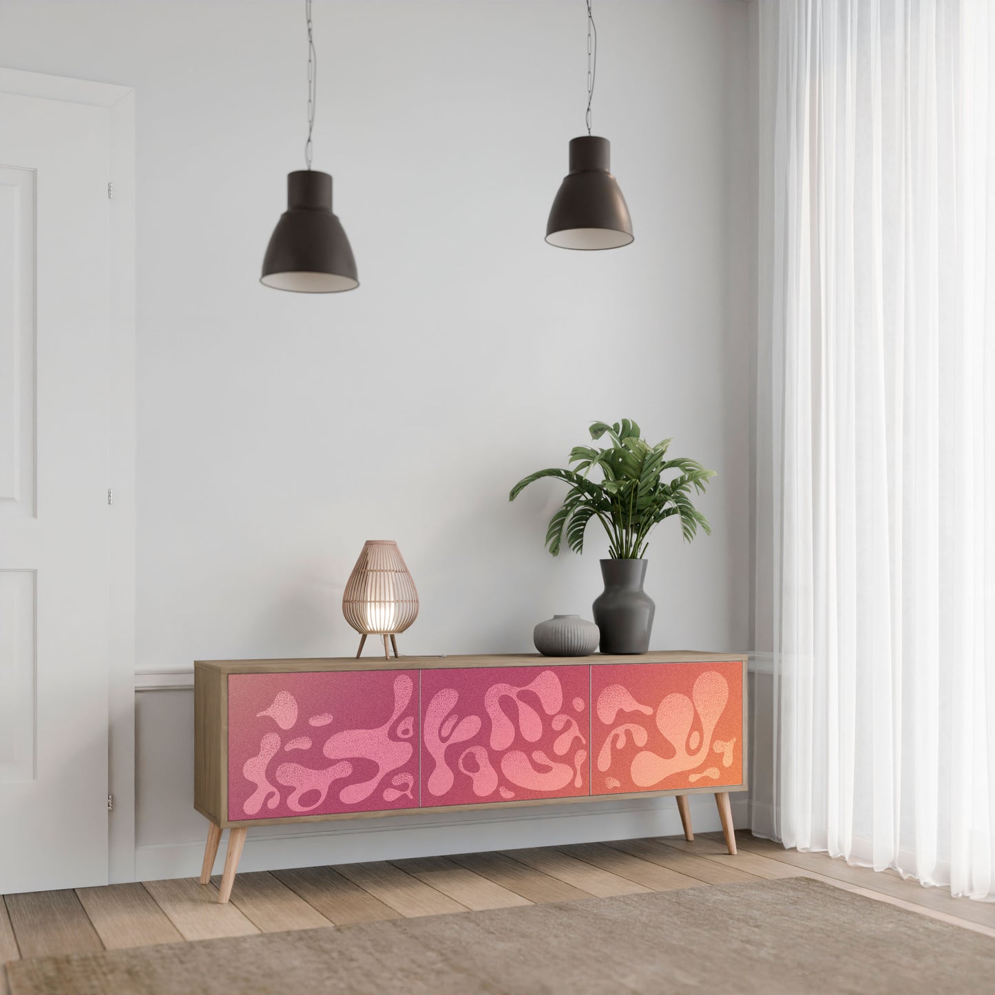 IRREGULAR PINK 3-Door TV Stand in Oak Effect