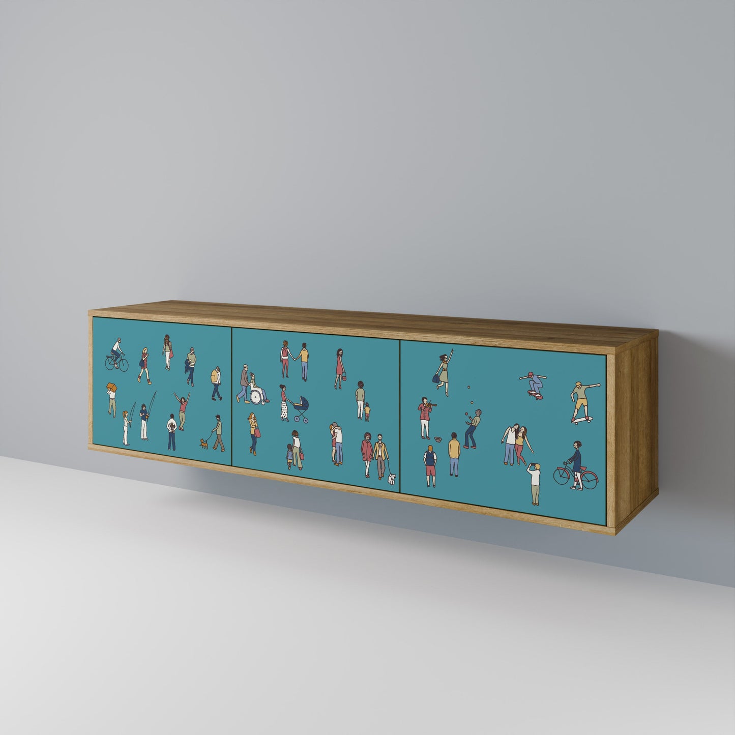 COLLECTIVE STREAM 3-Door TV Stand in Oak Effect