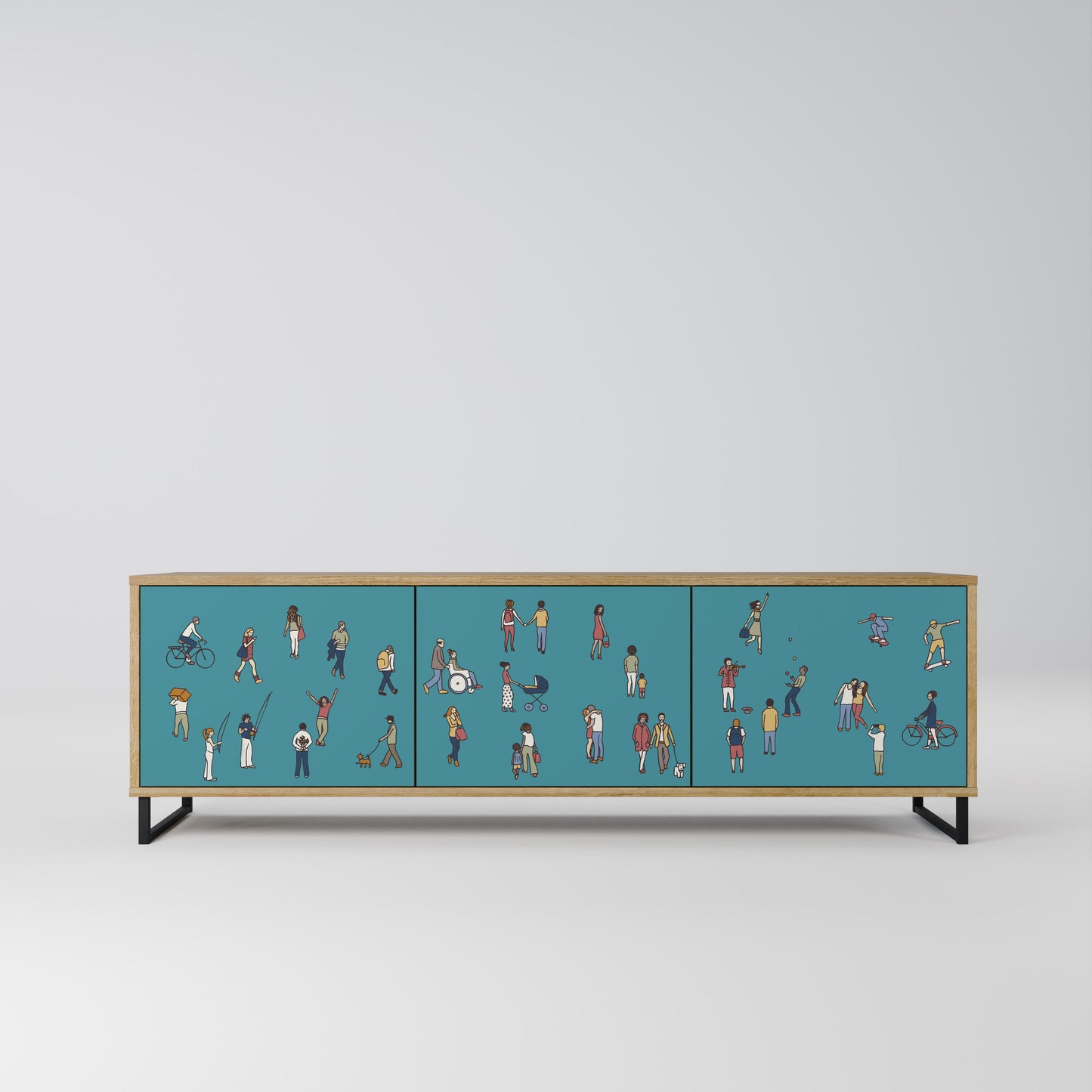 COLLECTIVE STREAM 3-Door TV Stand in Oak Effect