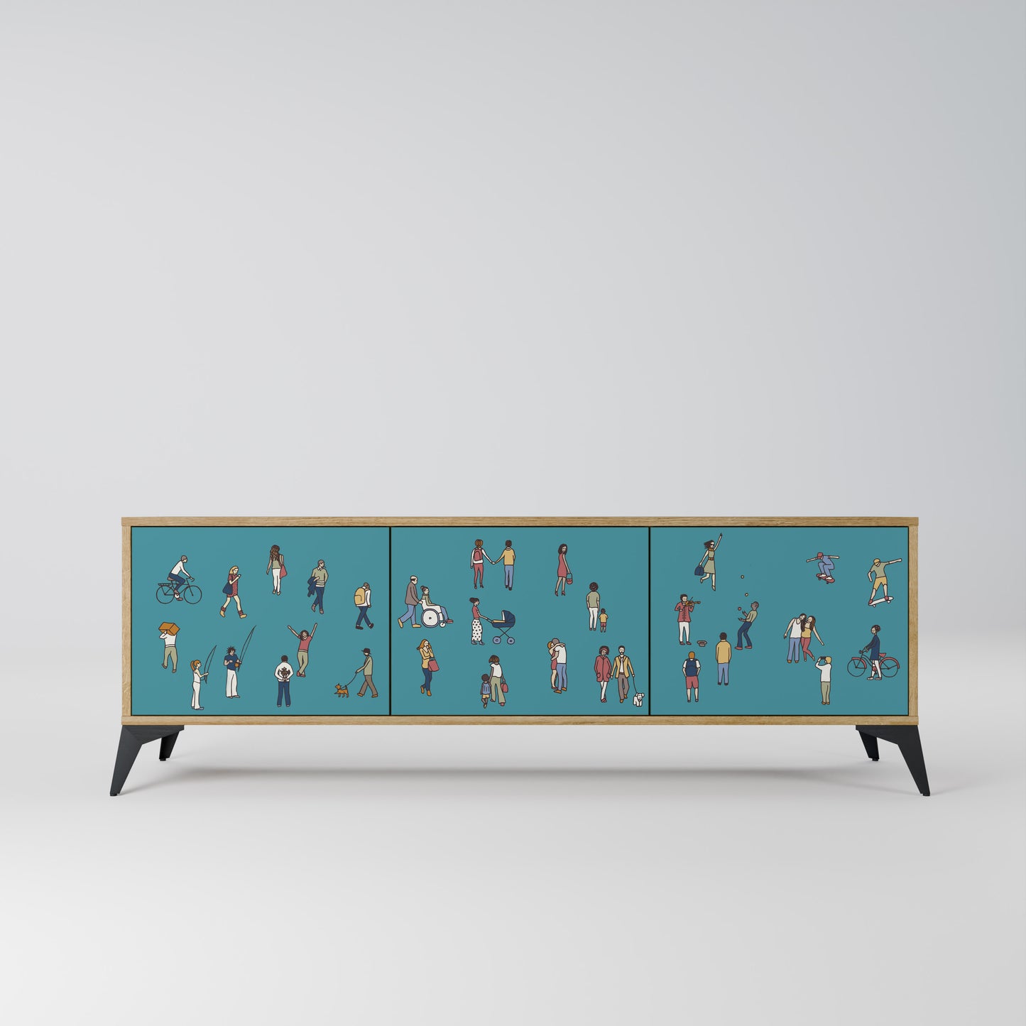 COLLECTIVE STREAM 3-Door TV Stand in Oak Effect