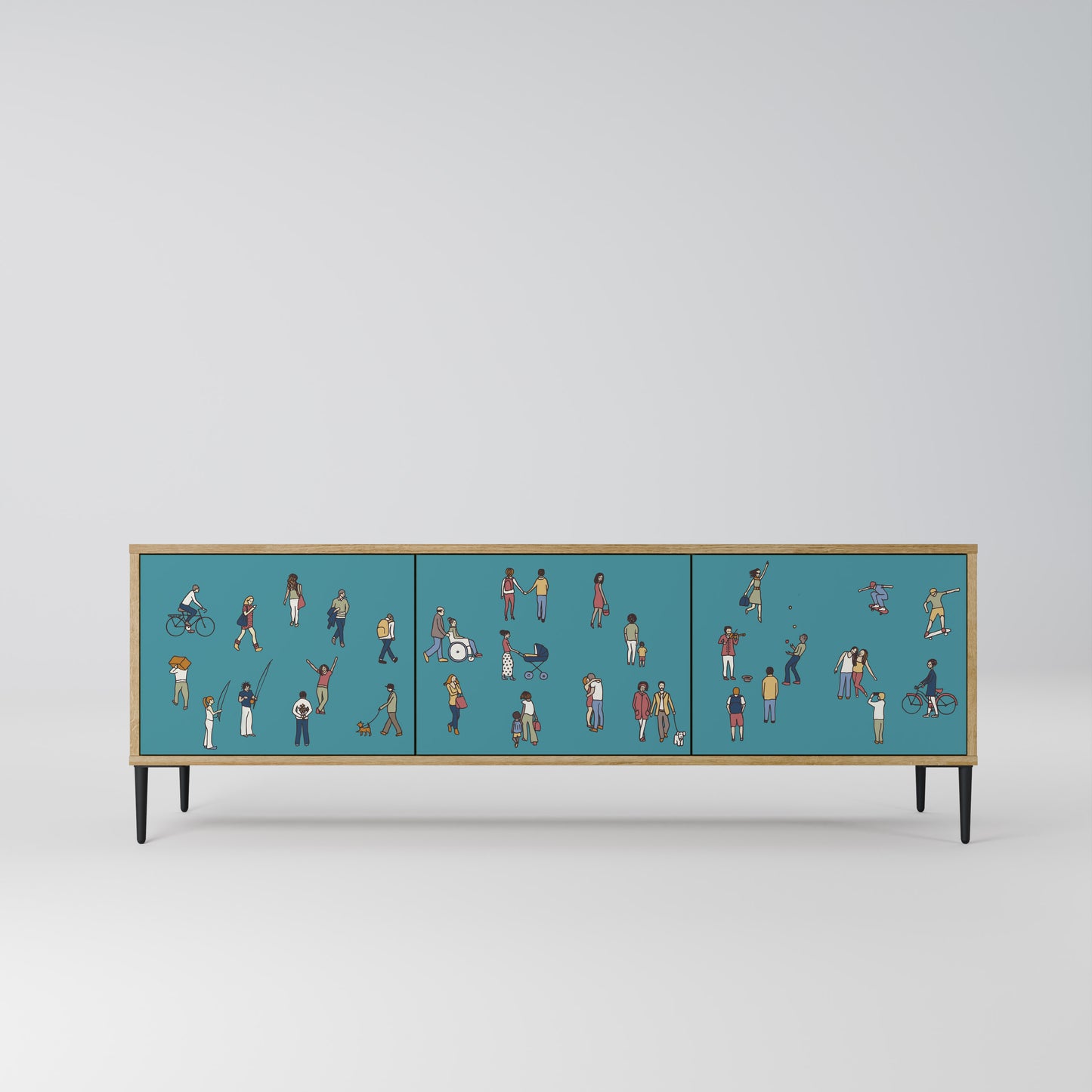 COLLECTIVE STREAM 3-Door TV Stand in Oak Effect