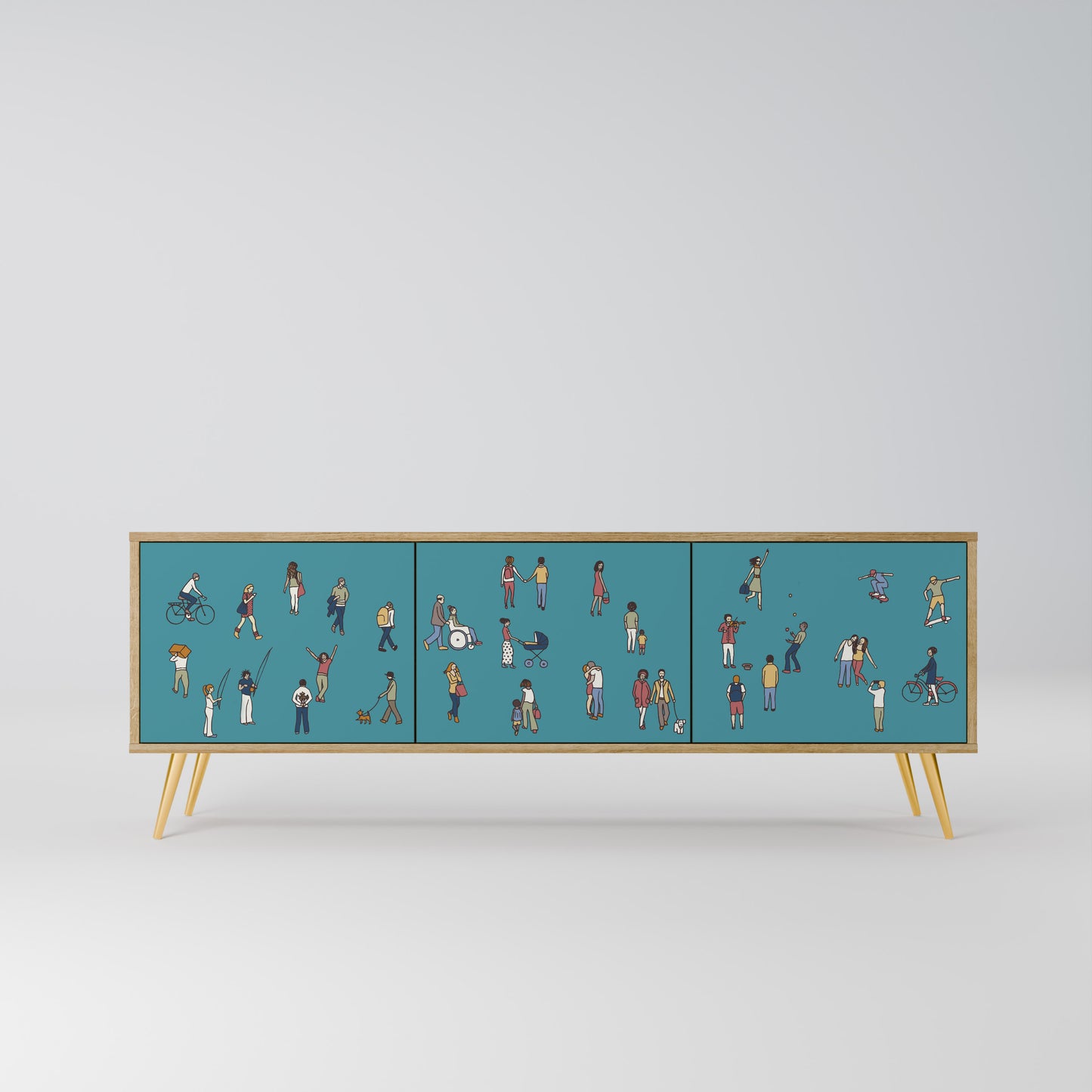 COLLECTIVE STREAM 3-Door TV Stand in Oak Effect
