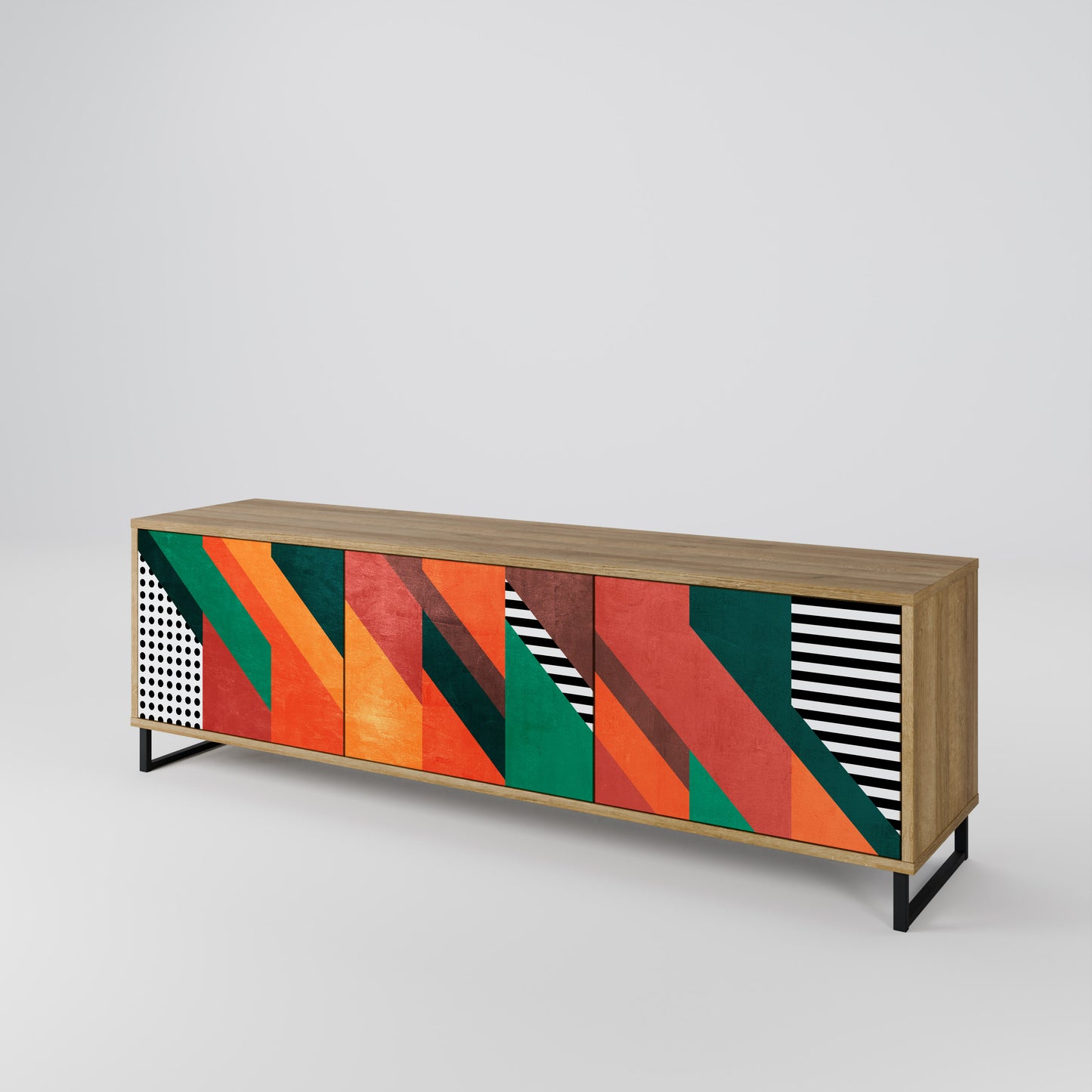 MAKESHIFT ARTISTRY 3-Door TV Stand in Oak Effect