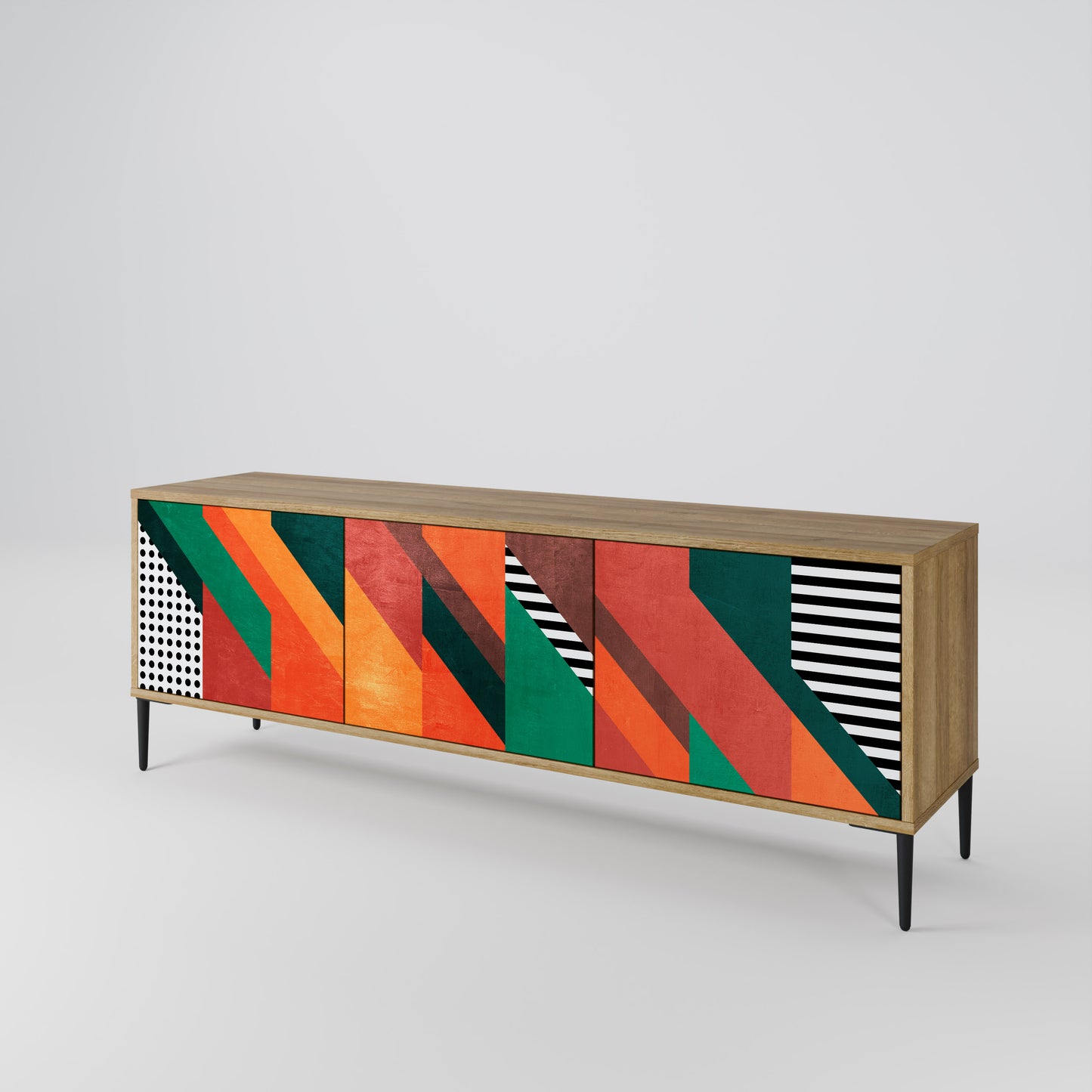 MAKESHIFT ARTISTRY 3-Door TV Stand in Oak Effect