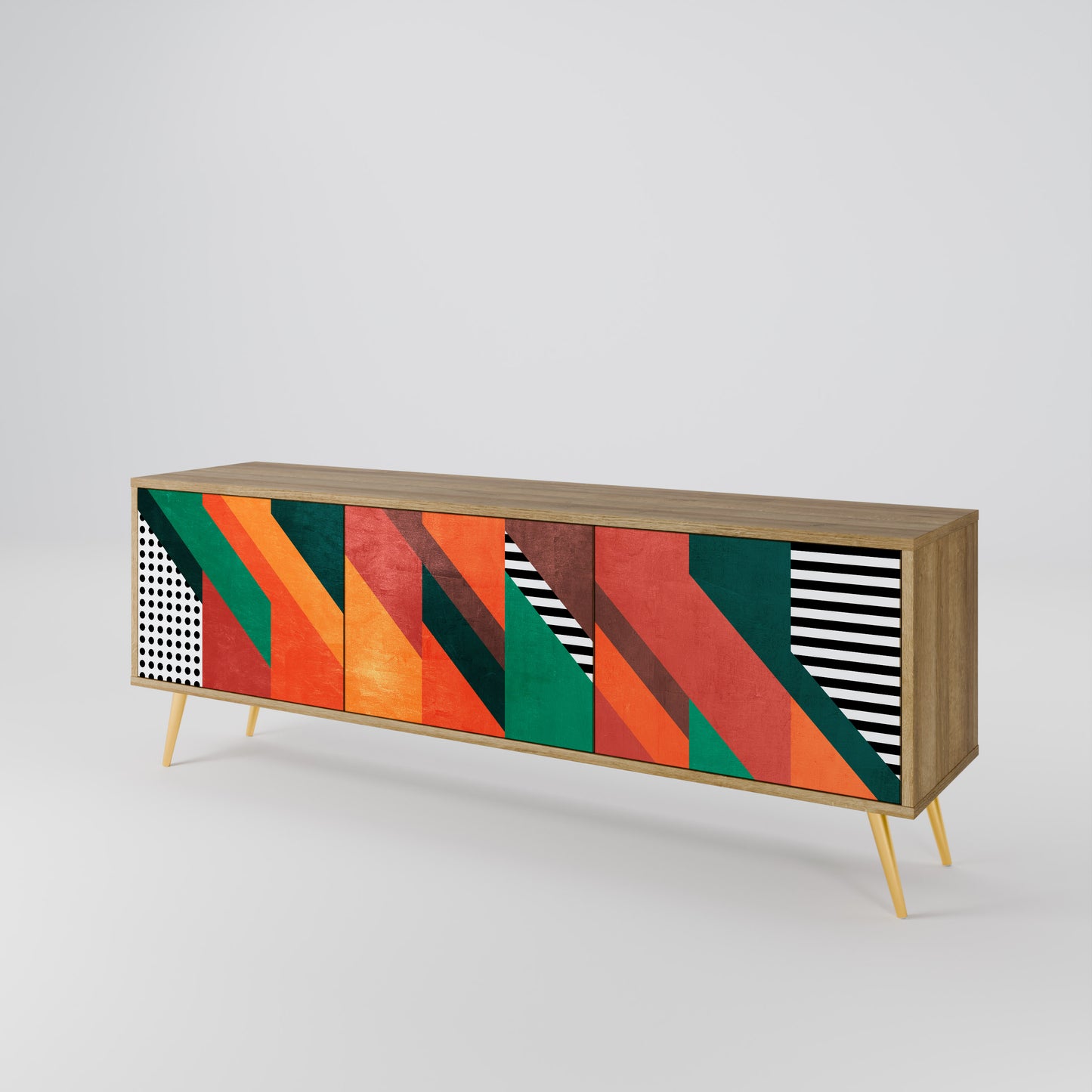 MAKESHIFT ARTISTRY 3-Door TV Stand in Oak Effect