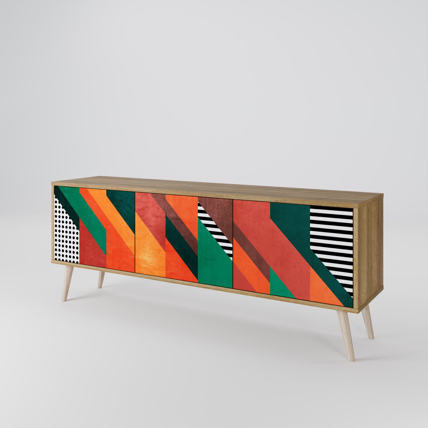 MAKESHIFT ARTISTRY 3-Door TV Stand in Oak Effect