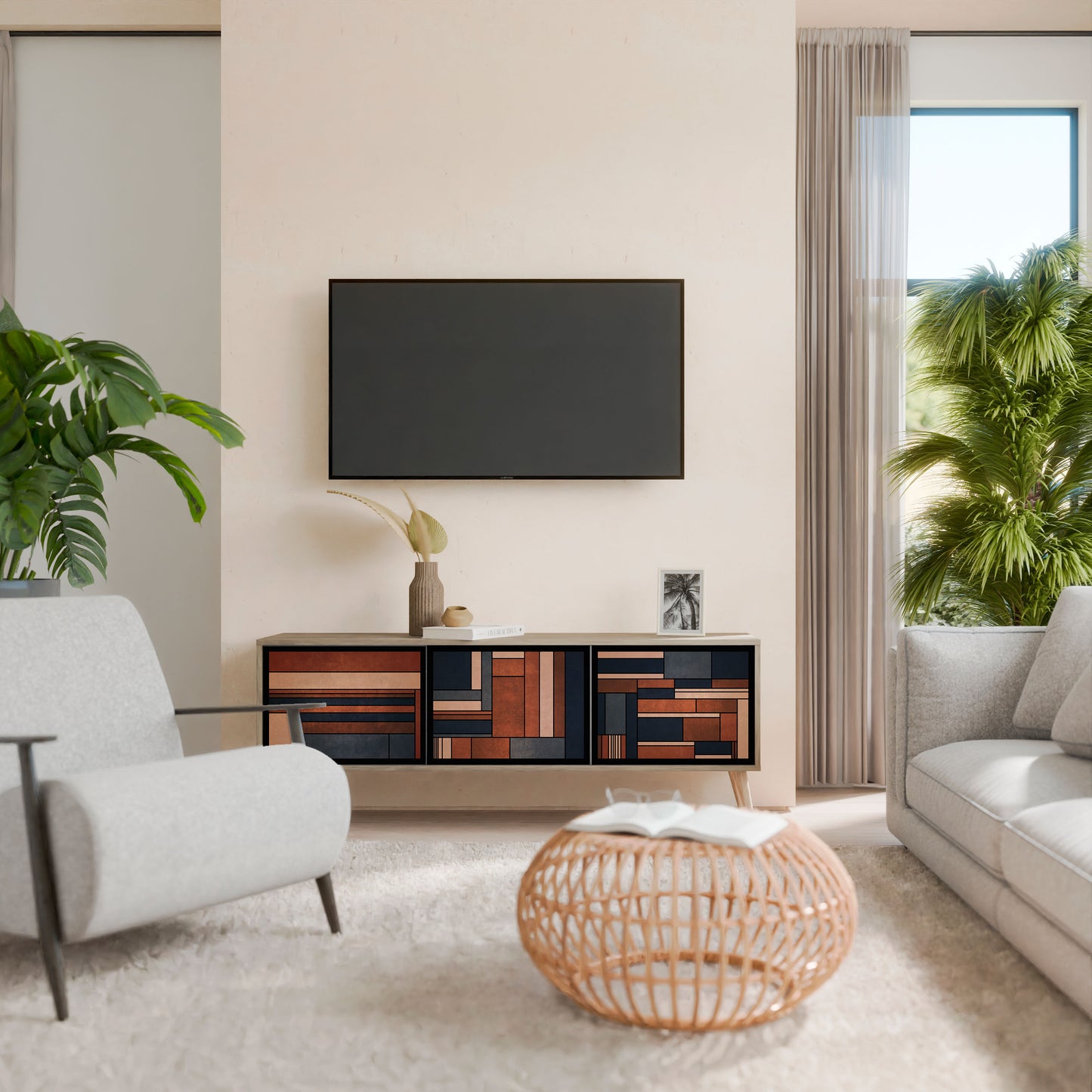 INTREPID FORMATION 3-Door TV Stand in Oak Effect