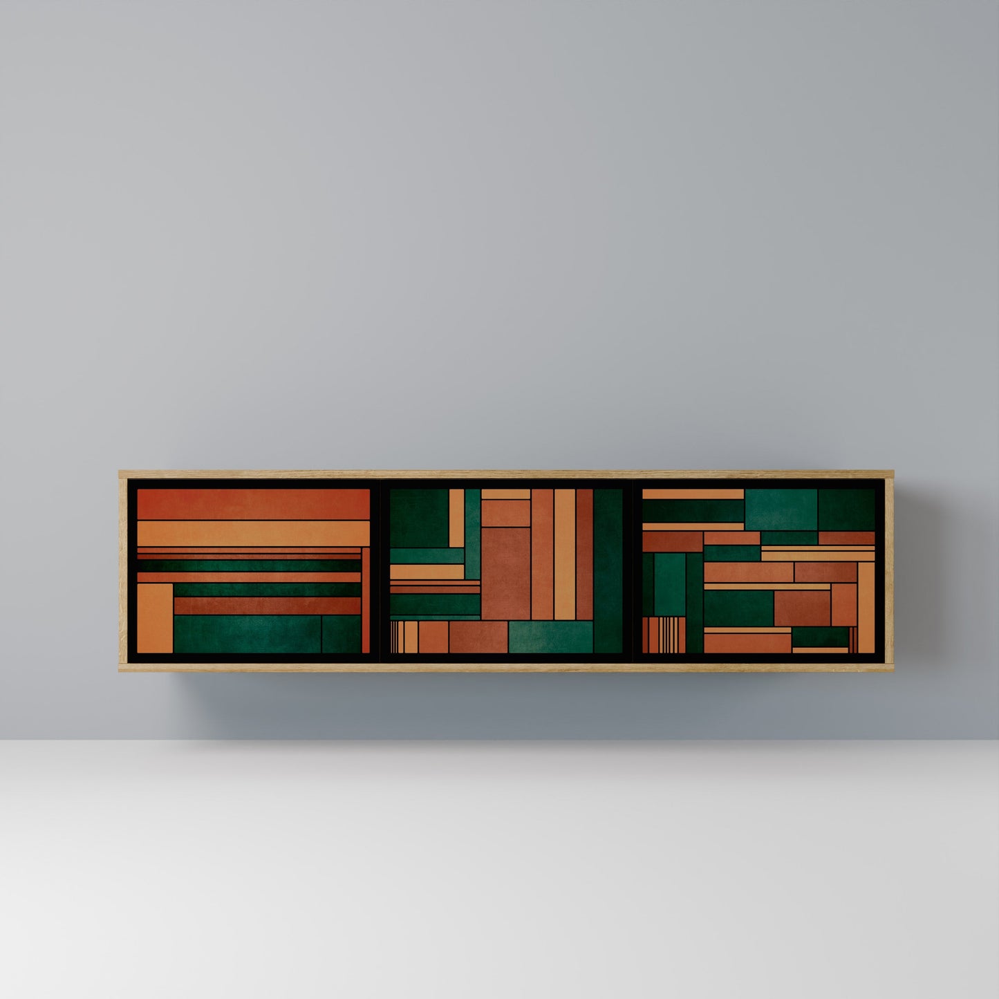 EARTHY FIGURES 3-Door TV Stand in Oak Effect