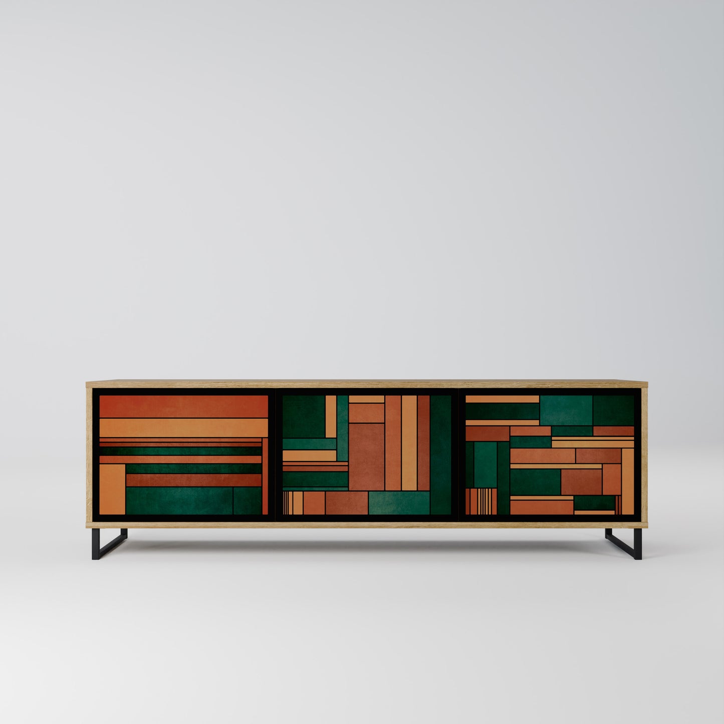 EARTHY FIGURES 3-Door TV Stand in Oak Effect