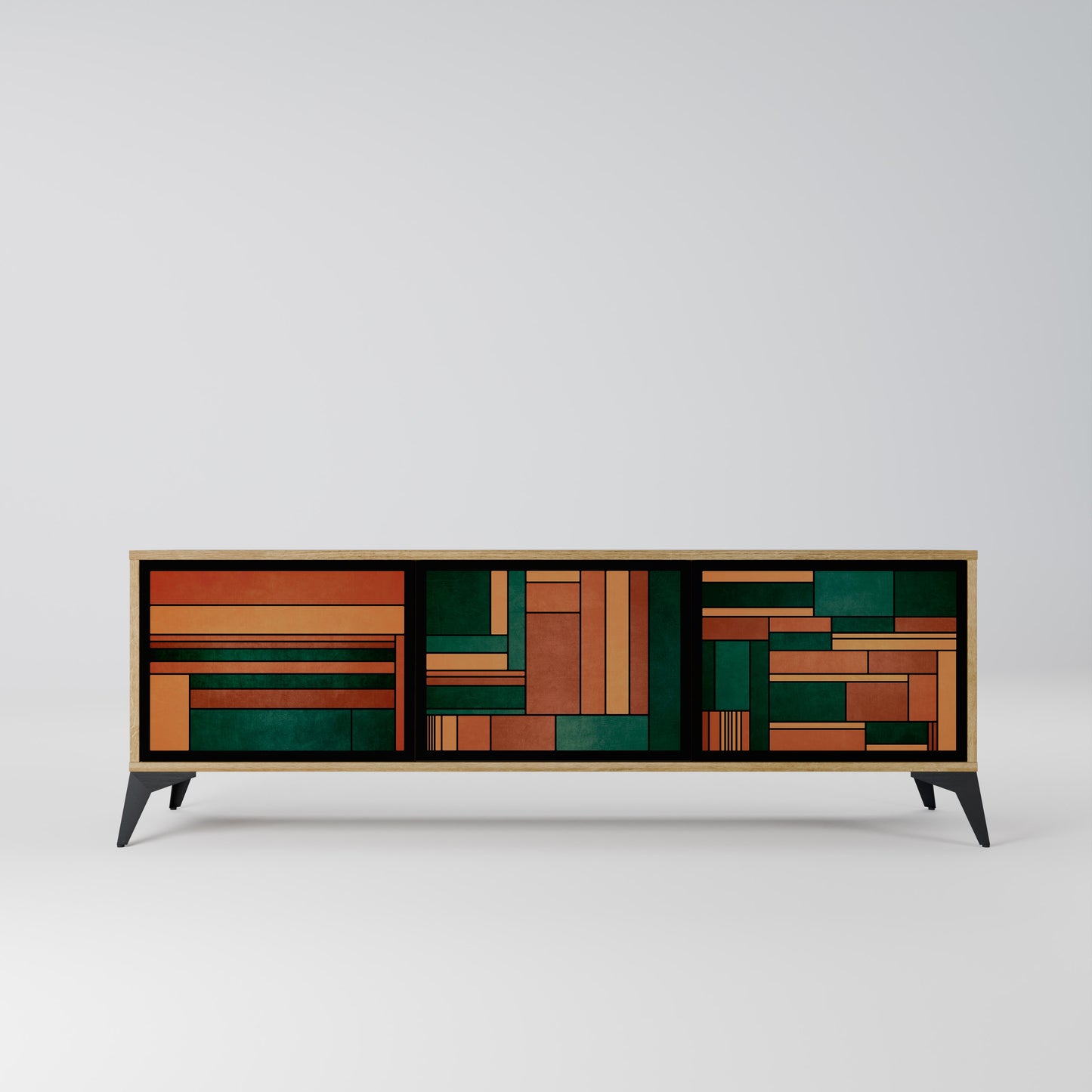 EARTHY FIGURES 3-Door TV Stand in Oak Effect