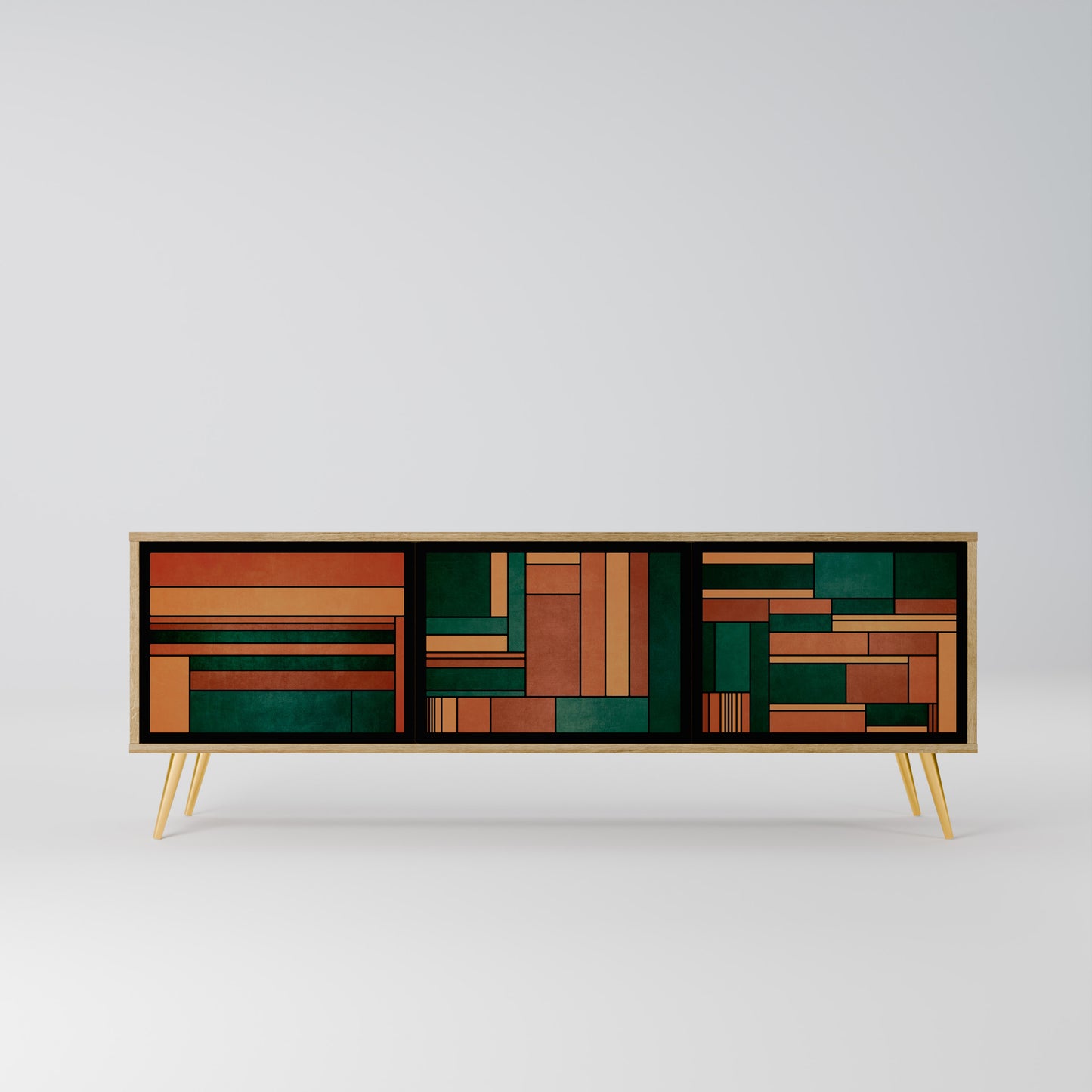 EARTHY FIGURES 3-Door TV Stand in Oak Effect