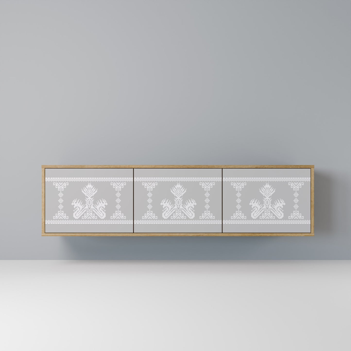 THAI GRAY 3-Door TV Stand in Oak Effect