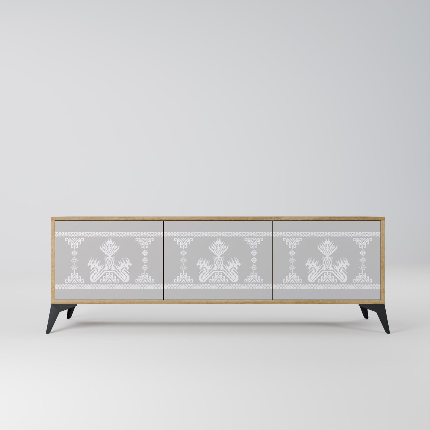 THAI GRAY 3-Door TV Stand in Oak Effect