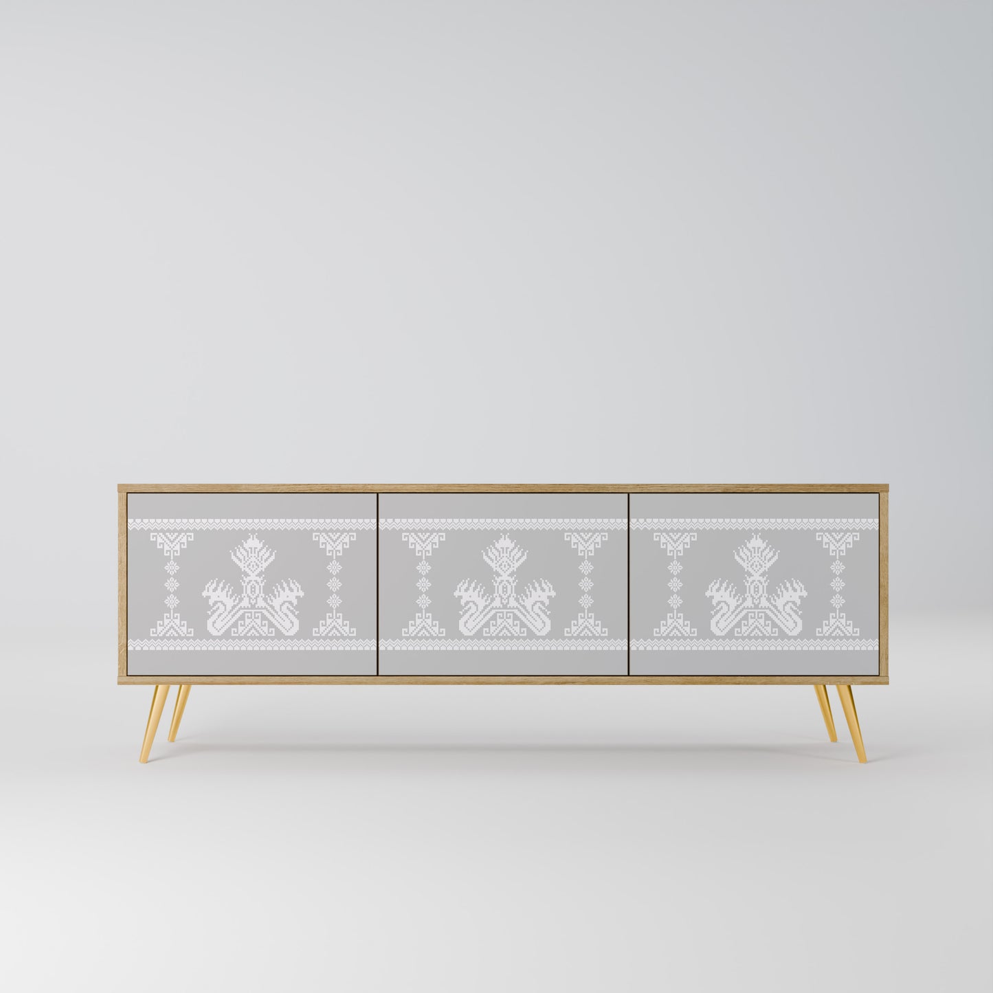 THAI GRAY 3-Door TV Stand in Oak Effect