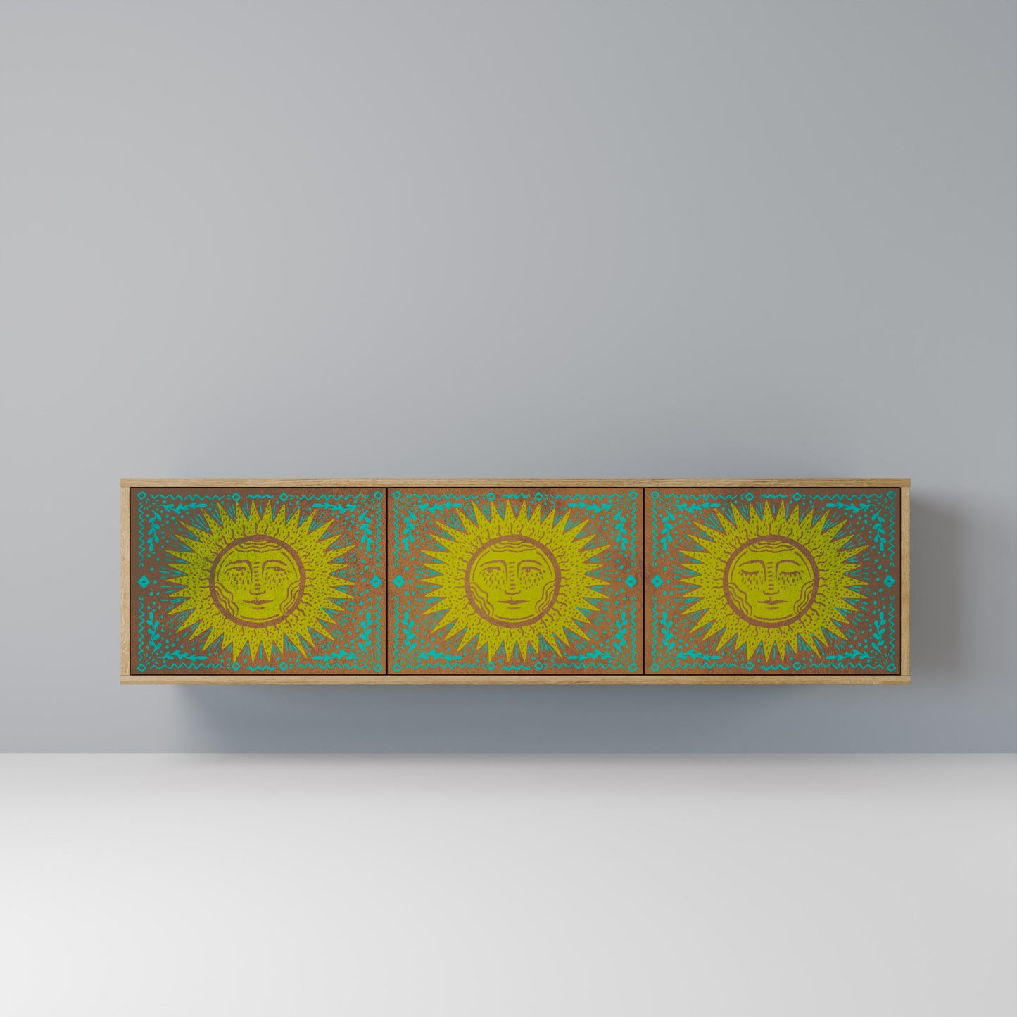 SUNSHINE EULOGY 3-Door TV Stand in Oak Effect