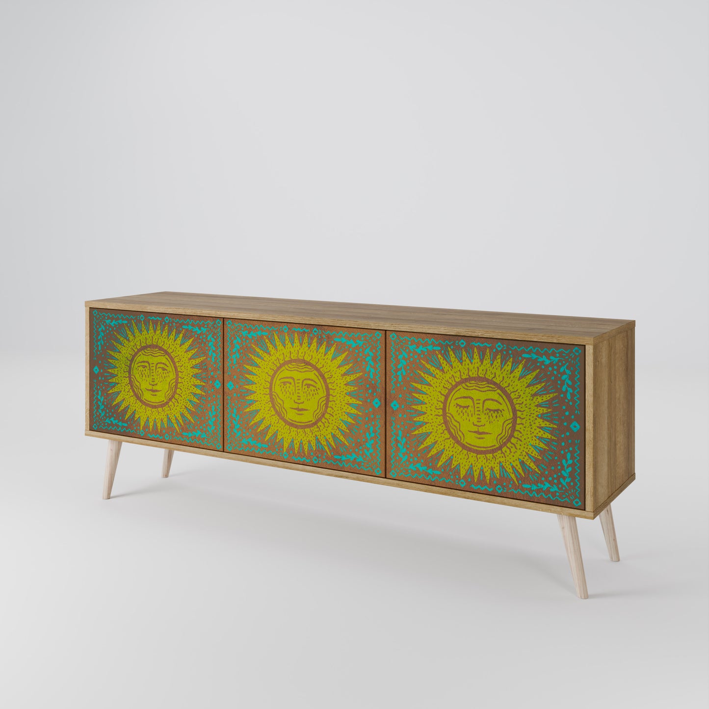 SUNSHINE EULOGY 3-Door TV Stand in Oak Effect