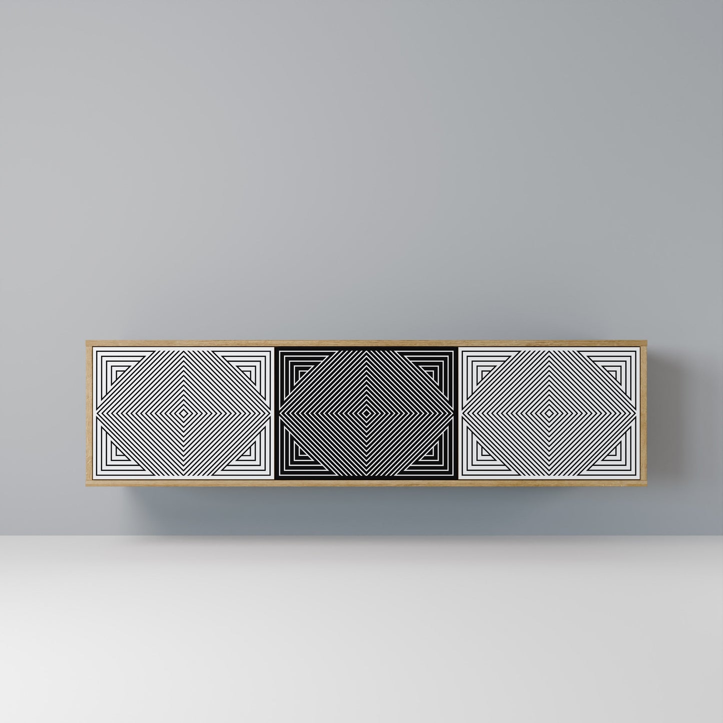 POLYGON ILLUSION 3-Door TV Stand in Oak Effect
