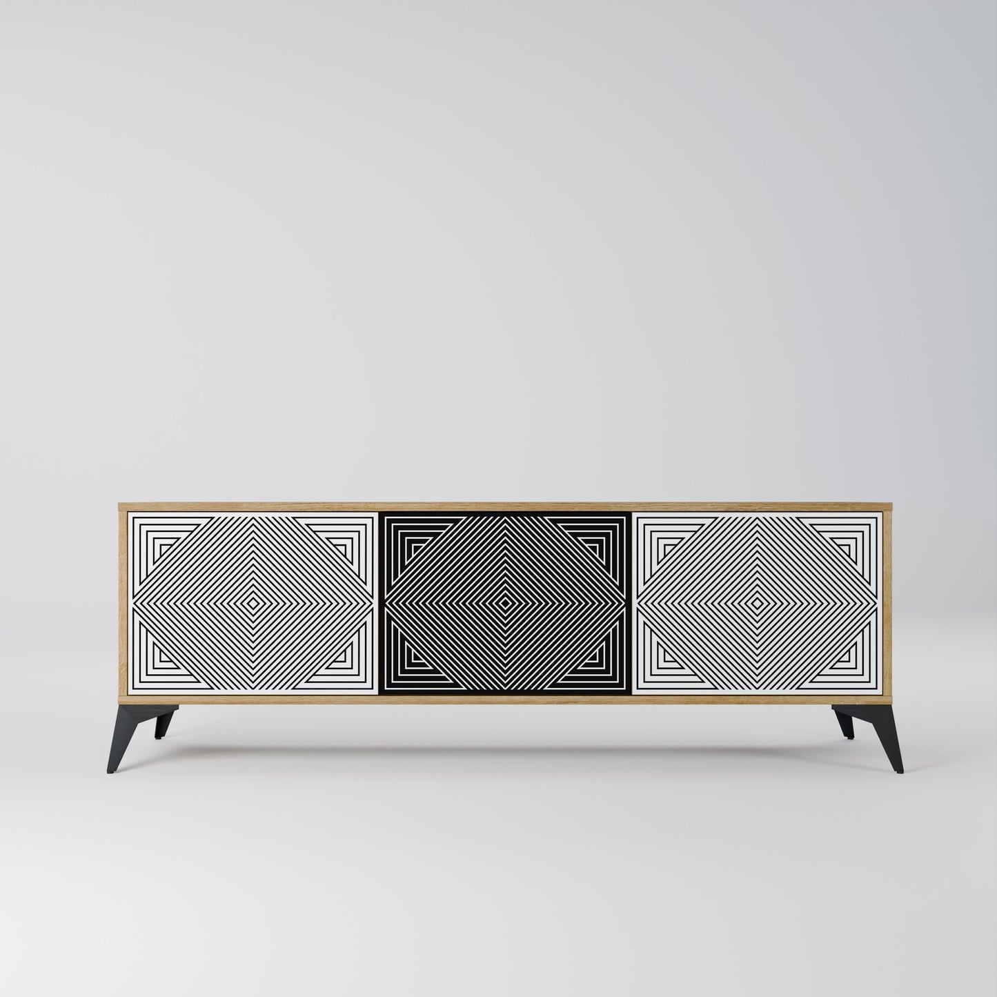 POLYGON ILLUSION 3-Door TV Stand in Oak Effect