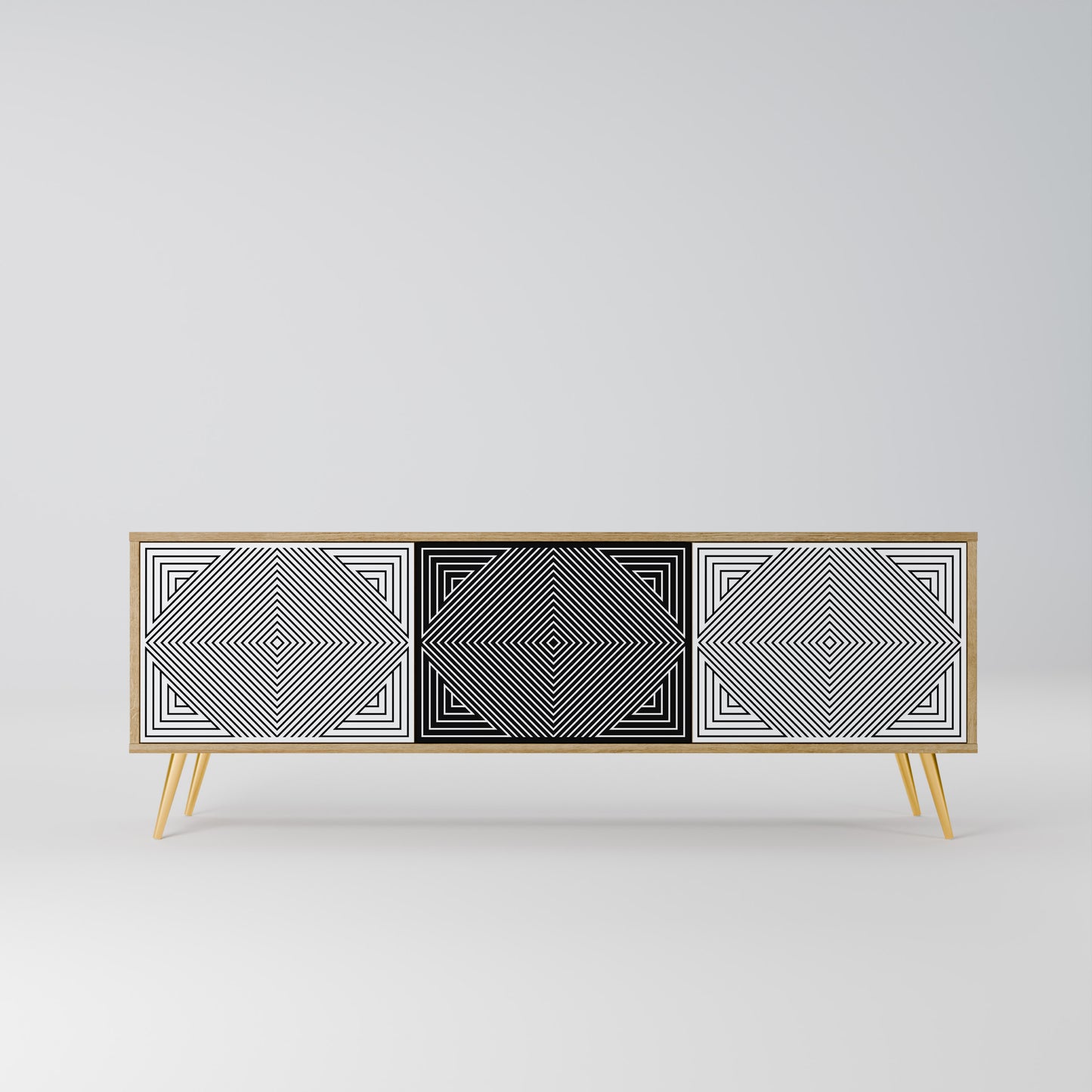 POLYGON ILLUSION 3-Door TV Stand in Oak Effect