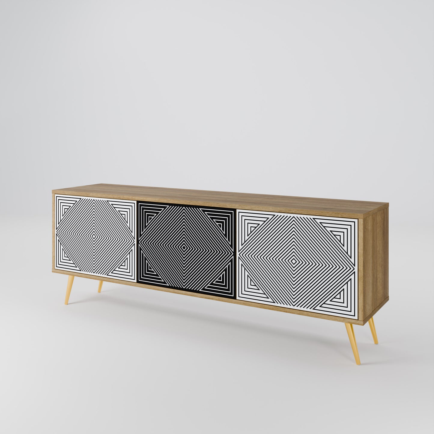 POLYGON ILLUSION 3-Door TV Stand in Oak Effect