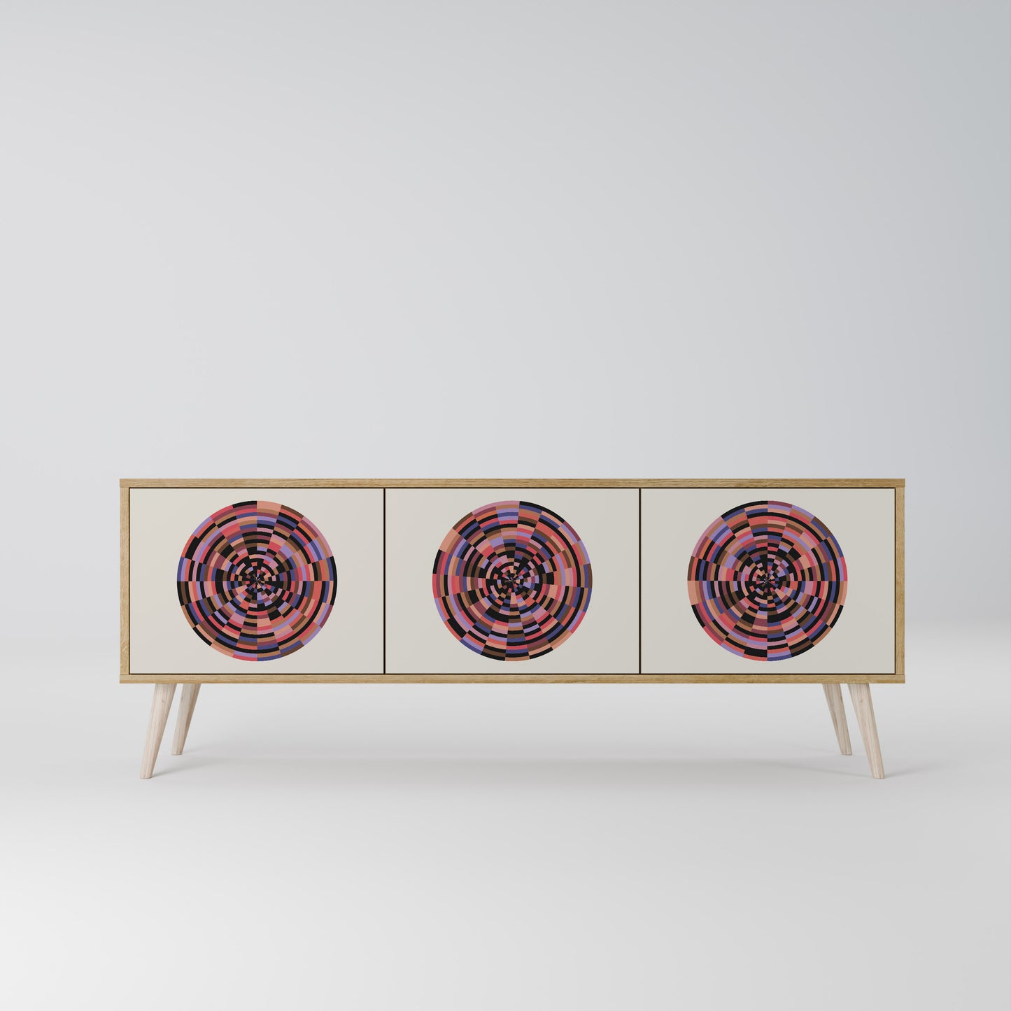 BROWN CIRCLES 3-dörrars TV-bänk i ekeffekt