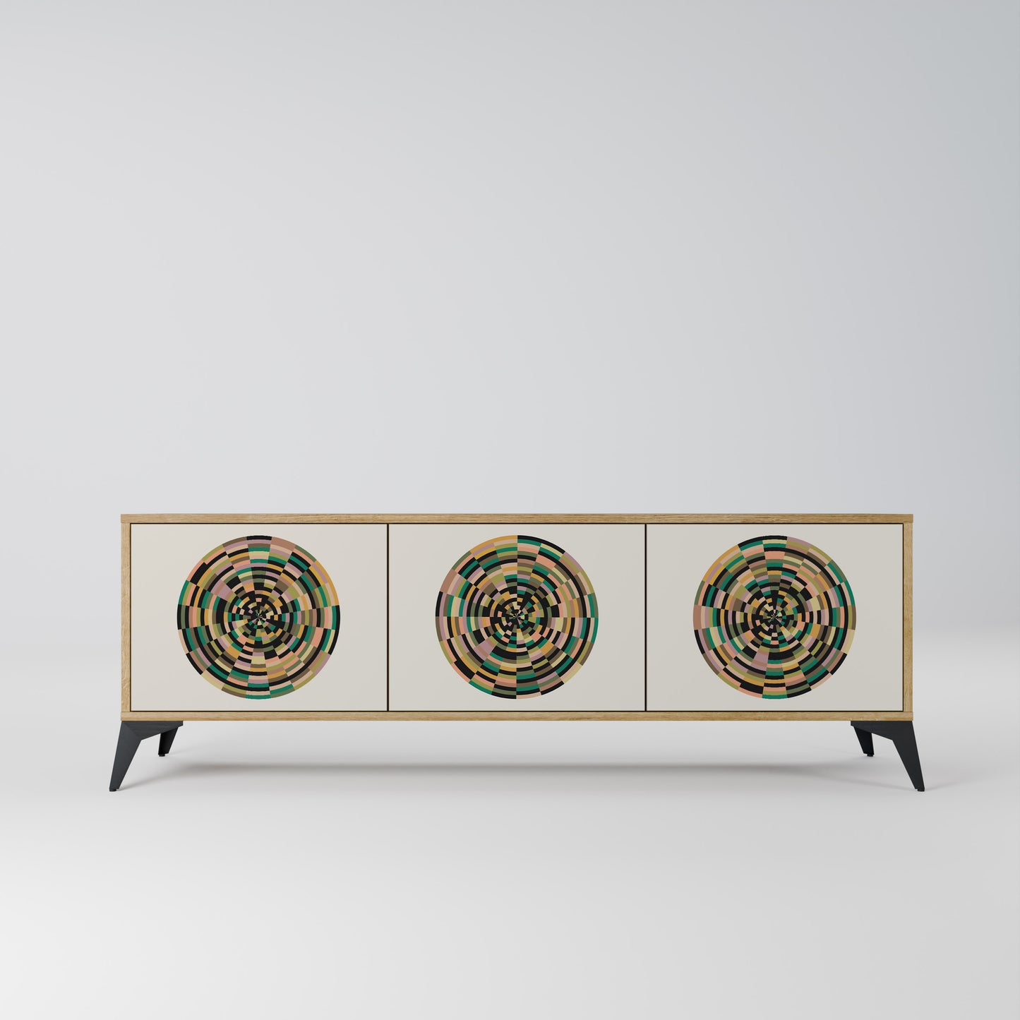 GREEN CIRCLES 3-Door TV Stand in Oak Effect